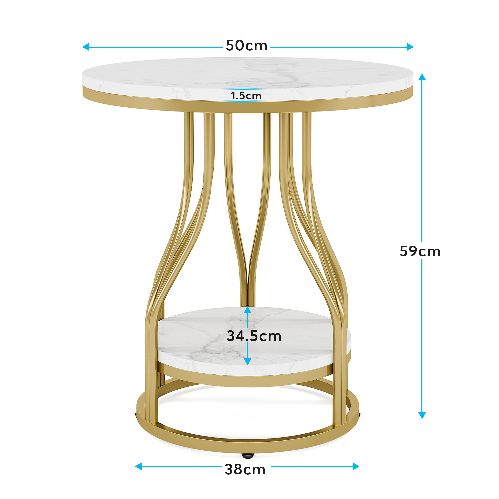 Ronde 2-Laagse Bijzettafel, Moderne Nachtkastje met Opbergruimte en Metaal Frame voor Woonkamer