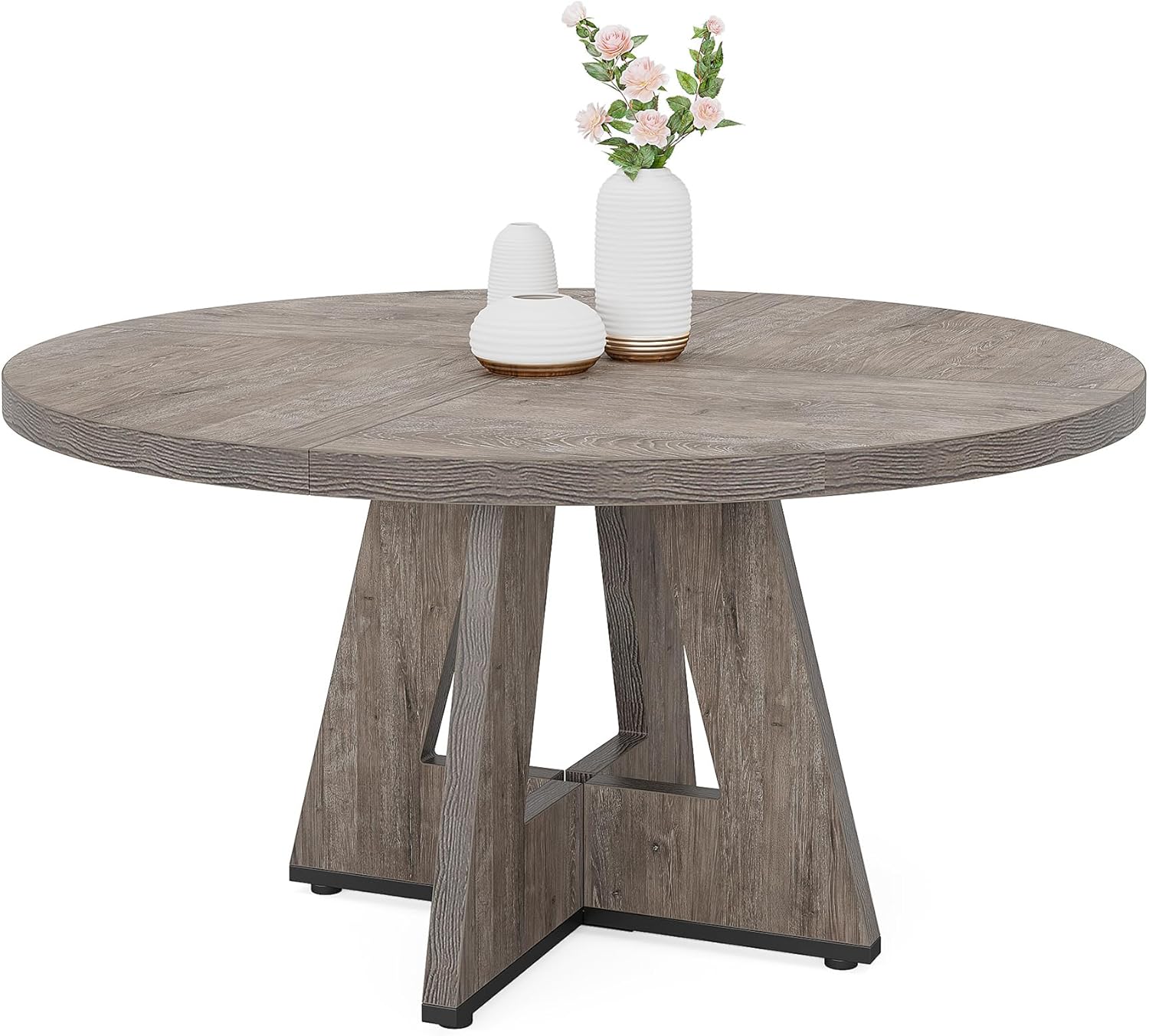 120 cm Ronde Boeren Eettafel, Bruin Houten Tafelblad voor 4 Personen in Keuken of Woonkamer