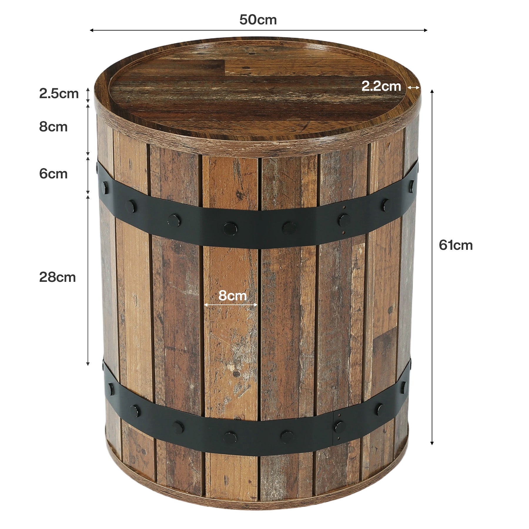 Tribesigns ronde bijzettafel met opbergruimte, 50 cm tonvormig nachtkastje met afneembaar deksel