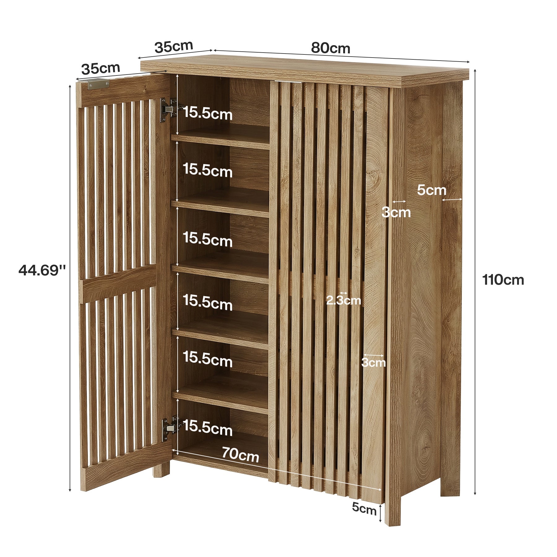 Tribesigns 80 × 35 × 111 cm schoenenkast met 2 lamellendeuren, schoenenrek met 6 niveaus voor de hal