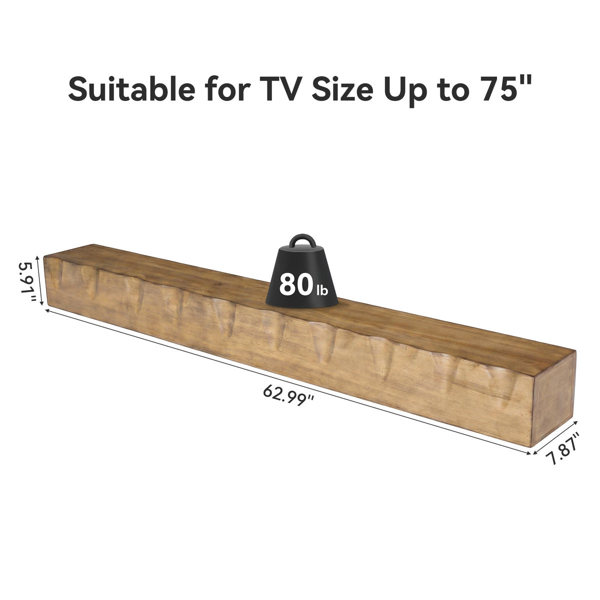 160 cm Tribesigns zwevende tv-plank van massief hout, rustieke wandplank voor media-apparatuur in de woonkamer