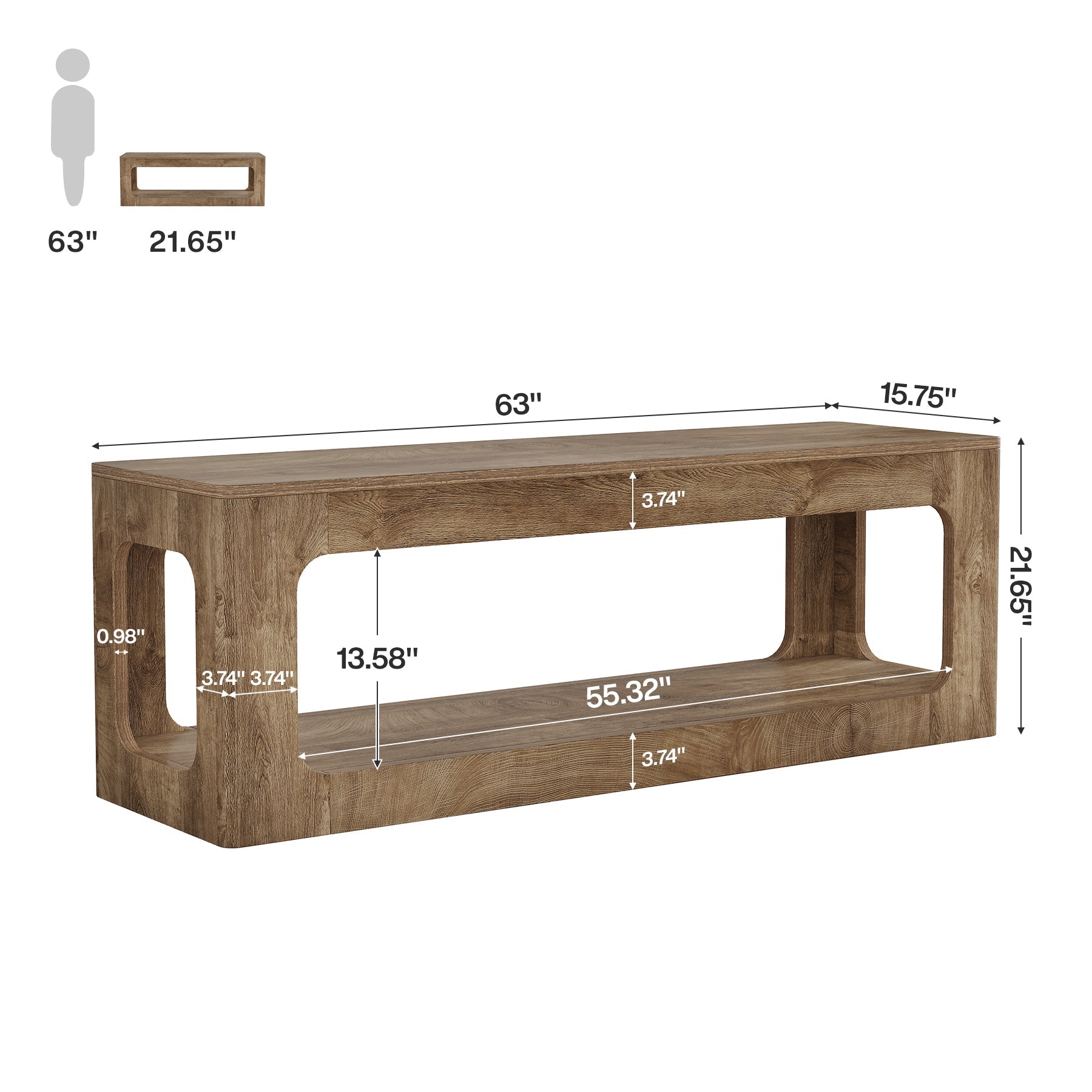 Tribesigns tv-meubel van 160 cm in landelijke stijl, tv-kast voor 55–75 inch televisies met 2 niveaus