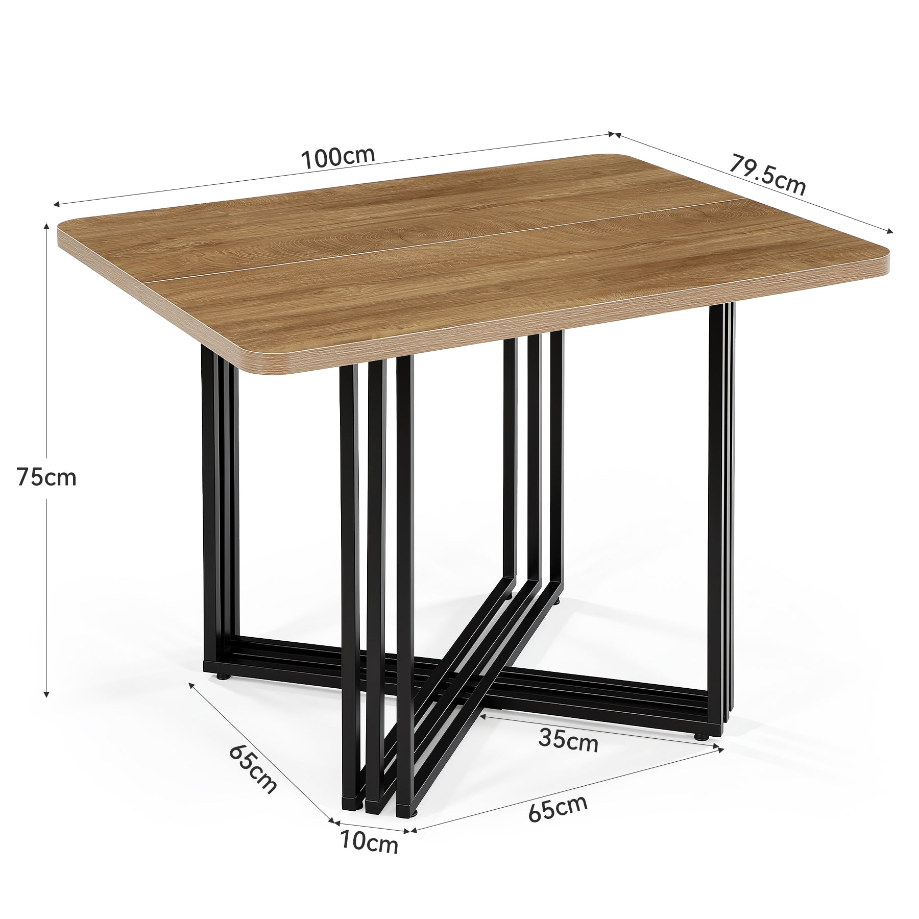 Eettafel 100 cm voor 4 personen, rechthoekige eettafel in industriële landelijke stijl met metalen frame