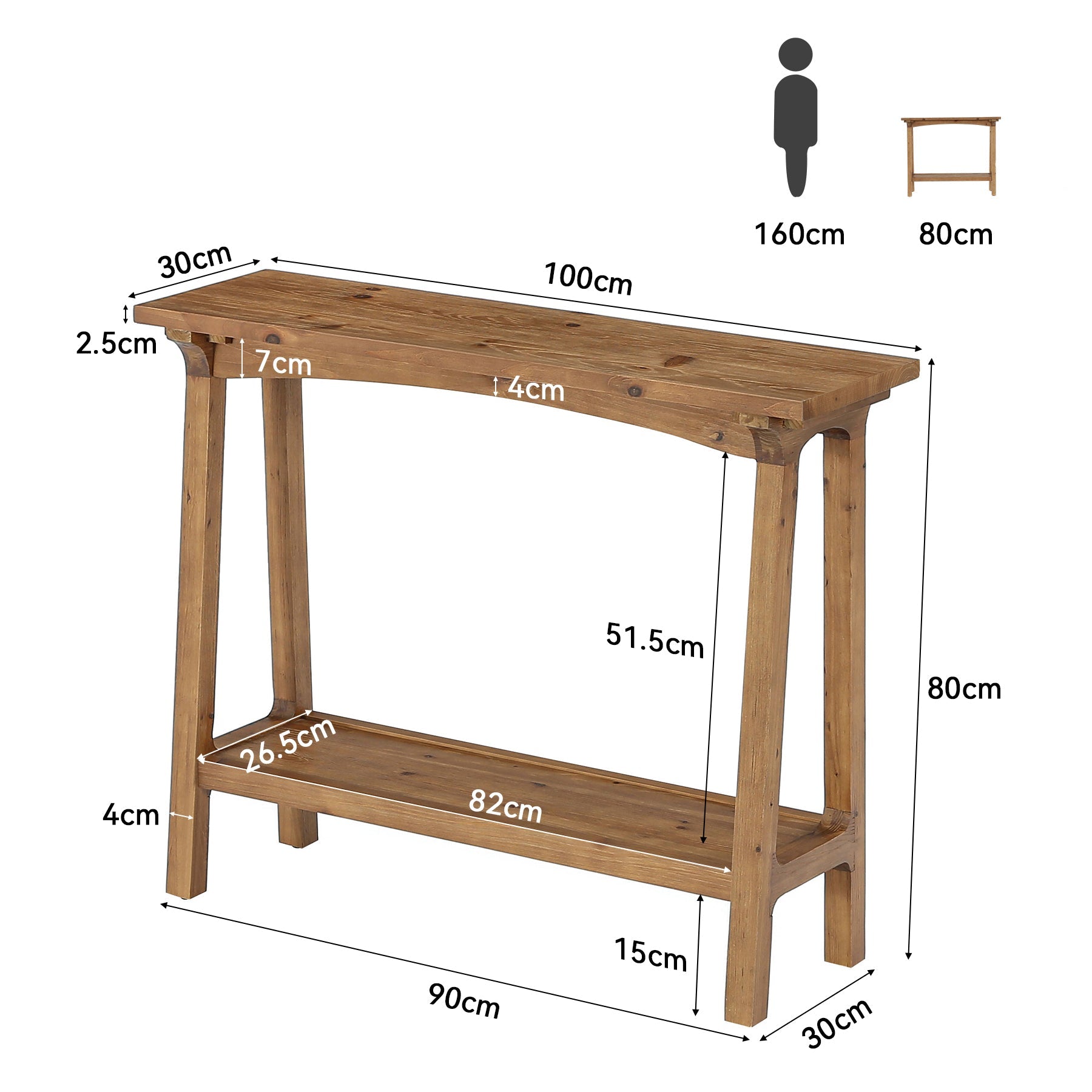 Tribesigns Massief Houten Console Tafel 100 cm, Smalle Haltafel met 2 Planken voor Entree & Woonkamer