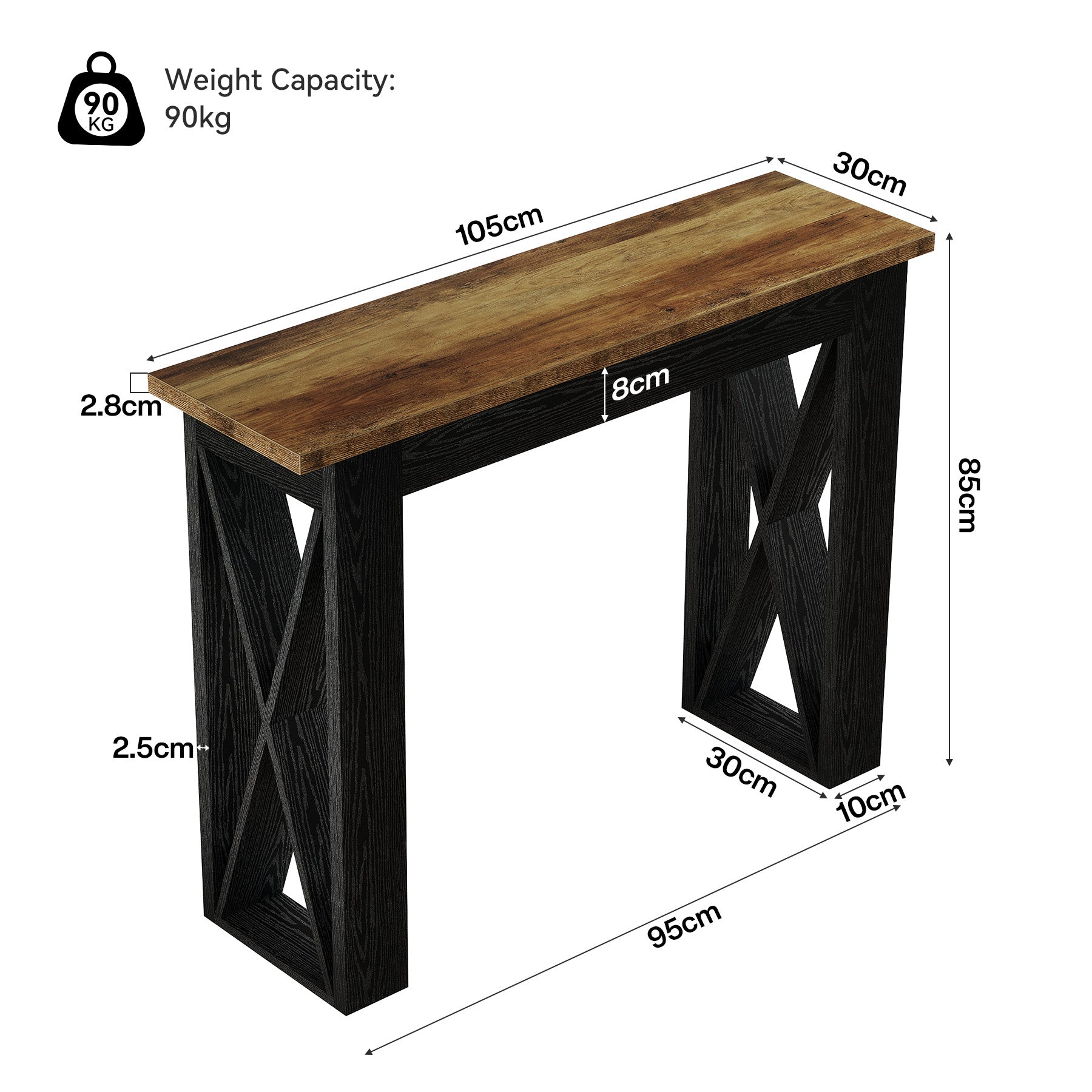 Tribesigns Smalle Consoletafel 105 cm, Industriële Haltafel met Opbergrek