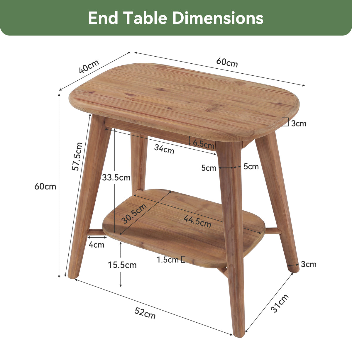60 cm Tribesigns massief houten bijzettafel met 2 opbergniveaus, rustiekbruine ovale tafel voor woonkamer