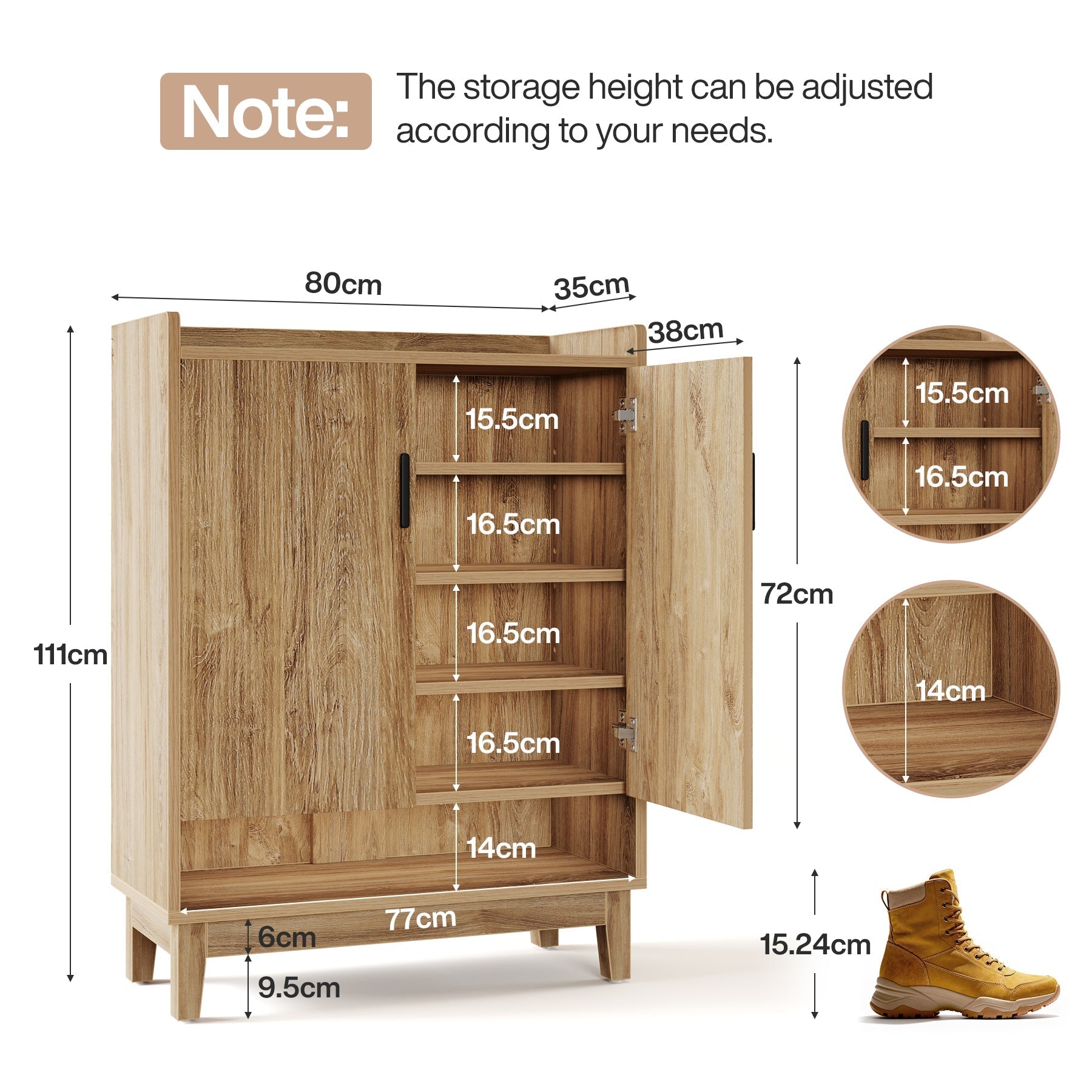 80 cm Tribesigns Schoenenkast, Landelijke Opbergkast met Deuren voor 20 Schoenparen