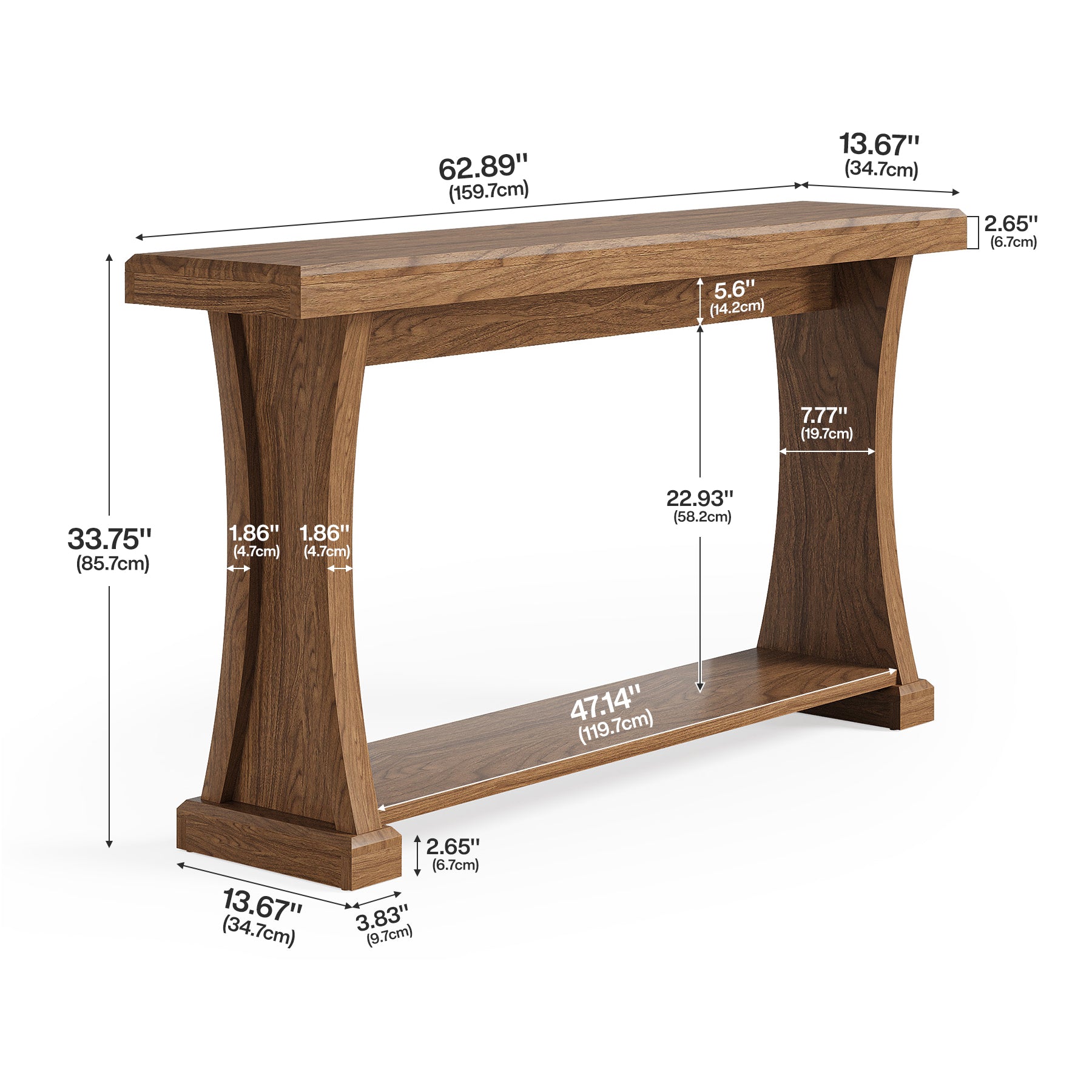 160 cm Houten Consoletafel, Smalle Sidetable met 2-Laags Rek voor Hal