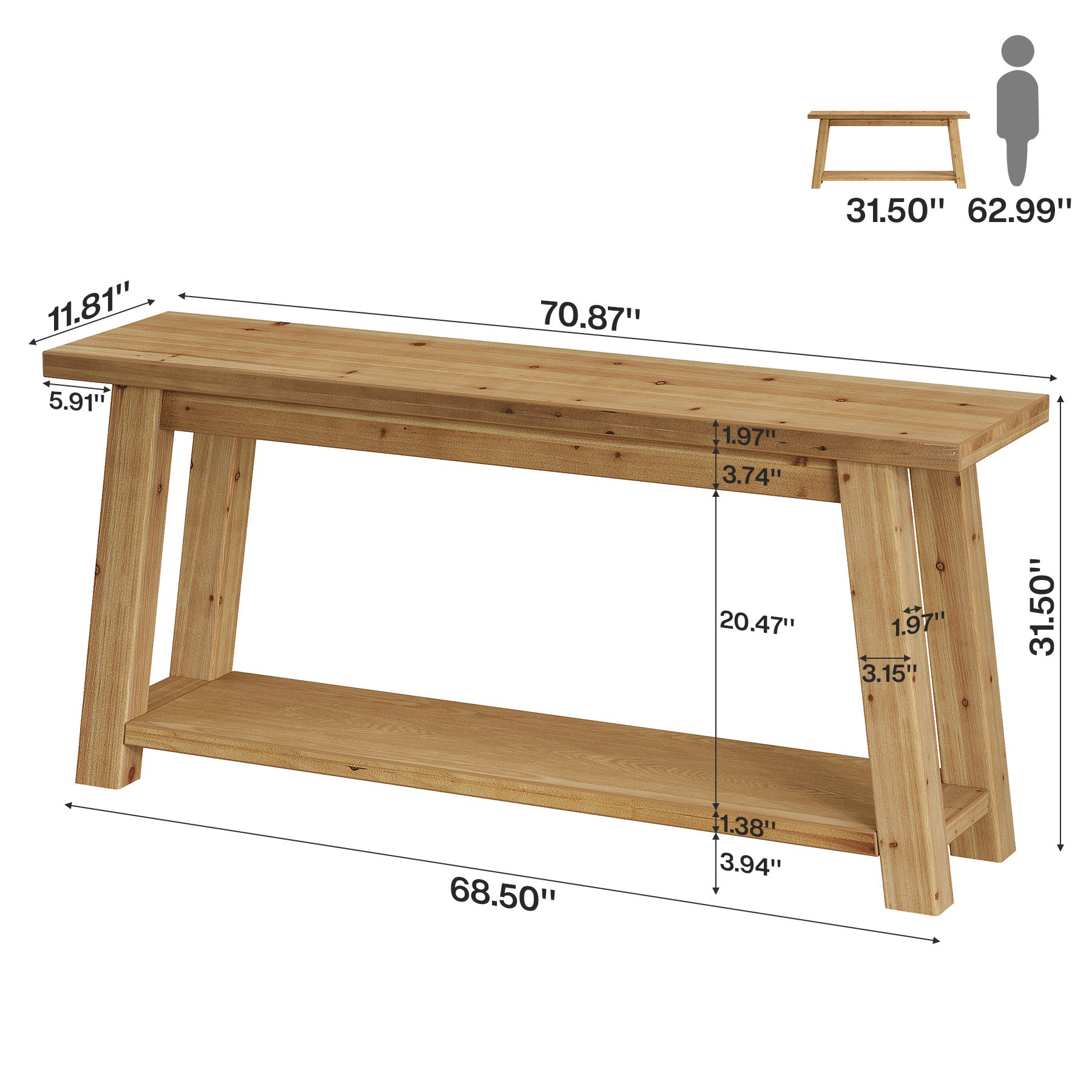 Tribesigns massief houten TV-lowboard, 180 cm, voor 65-80 inch televisies, mediaconsole in landelijke stijl met open opbergvakken