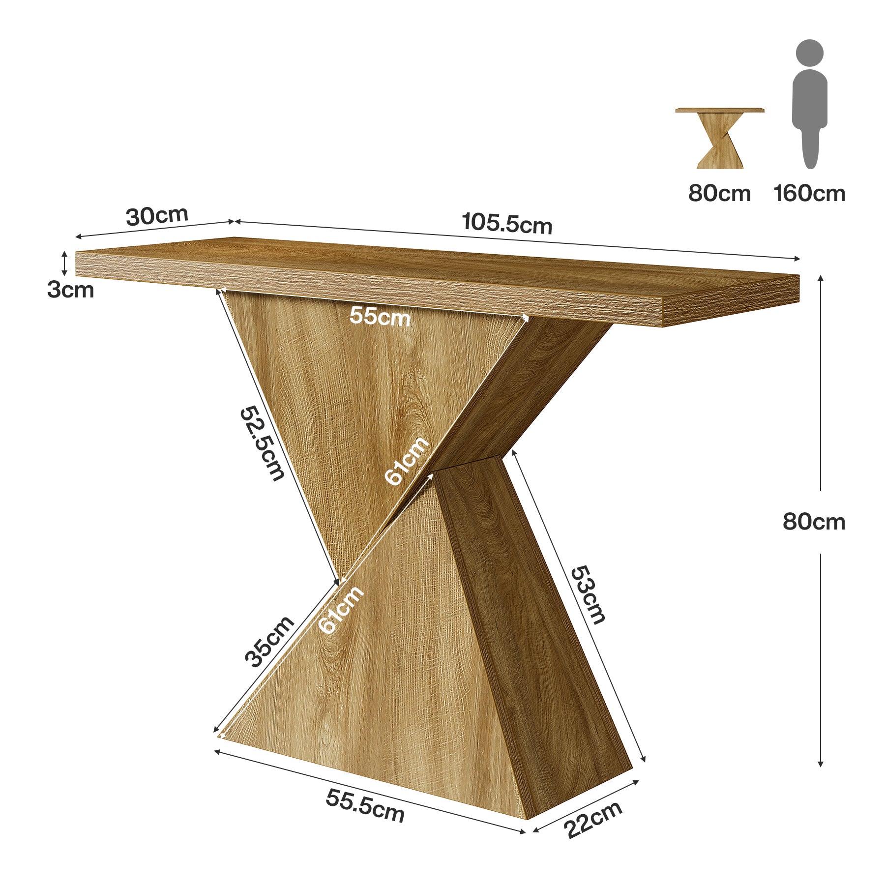 105 cm Geometrische Consoletafel, Smalle Landelijke Banktafel