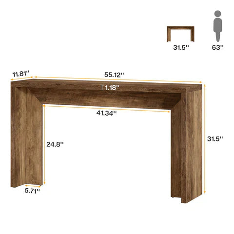140 cm Farmhouse Console Tafel, Houten Banktafel met Opbergruimte Voor Woonkamer
