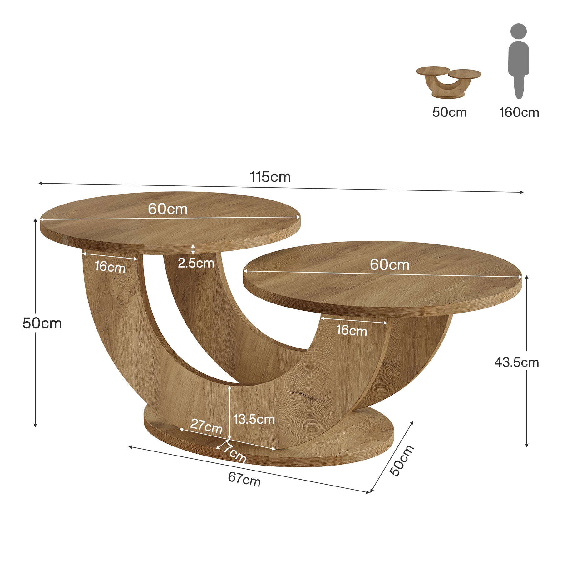 Tribesigns Moderne Salontafel Met U-Frame, Ronde Tafel In Eikenlook