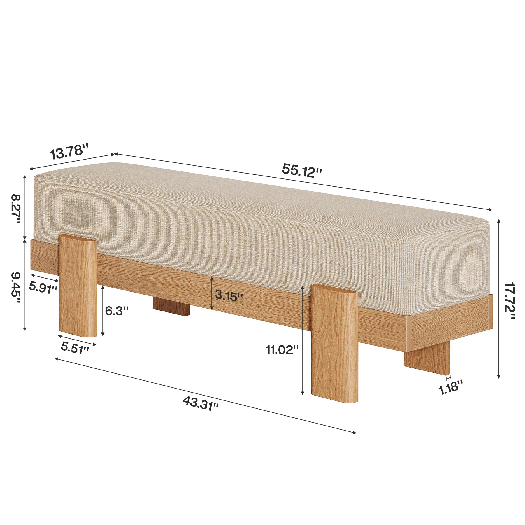 Tribesigns 140 cm gestoffeerde eetbank, beige zitbank met stoffen zitting voor eetkamer