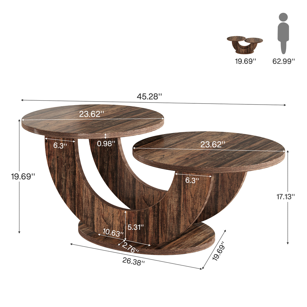 Tribesigns Moderne Salontafel Met U-Frame, Ronde Tafel In Eikenlook