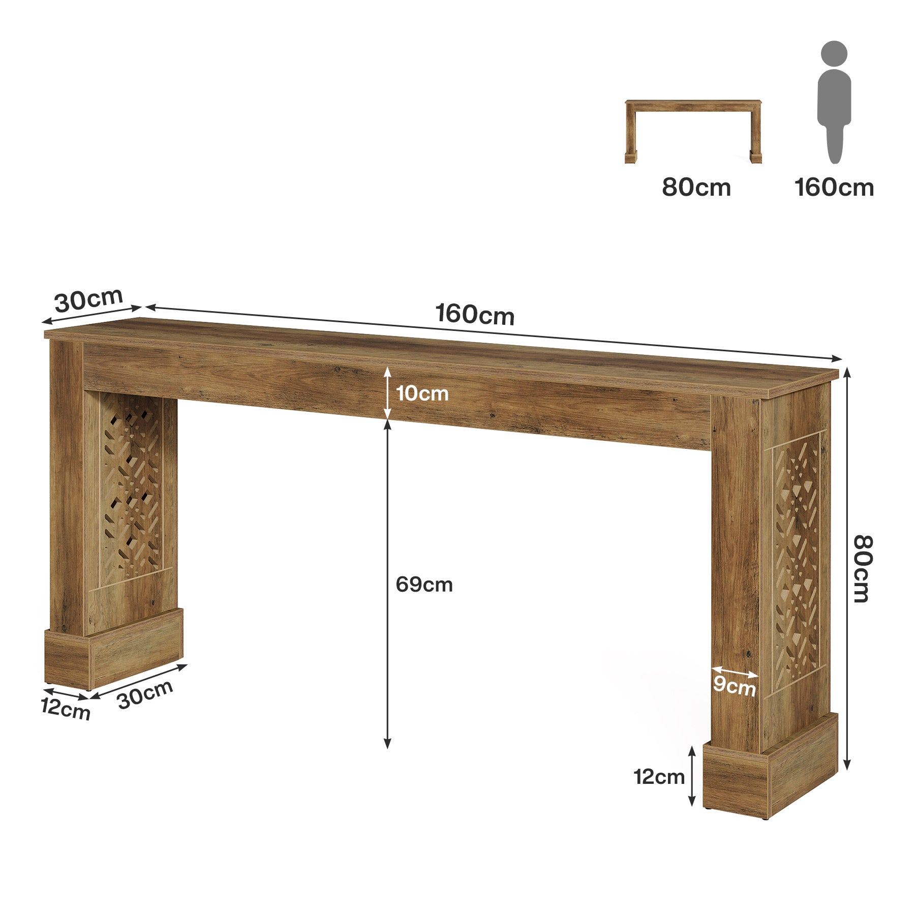 160 cm Landelijke Consoletafel voor Entree en Hal, Industriële Houten Haltafel Bruin