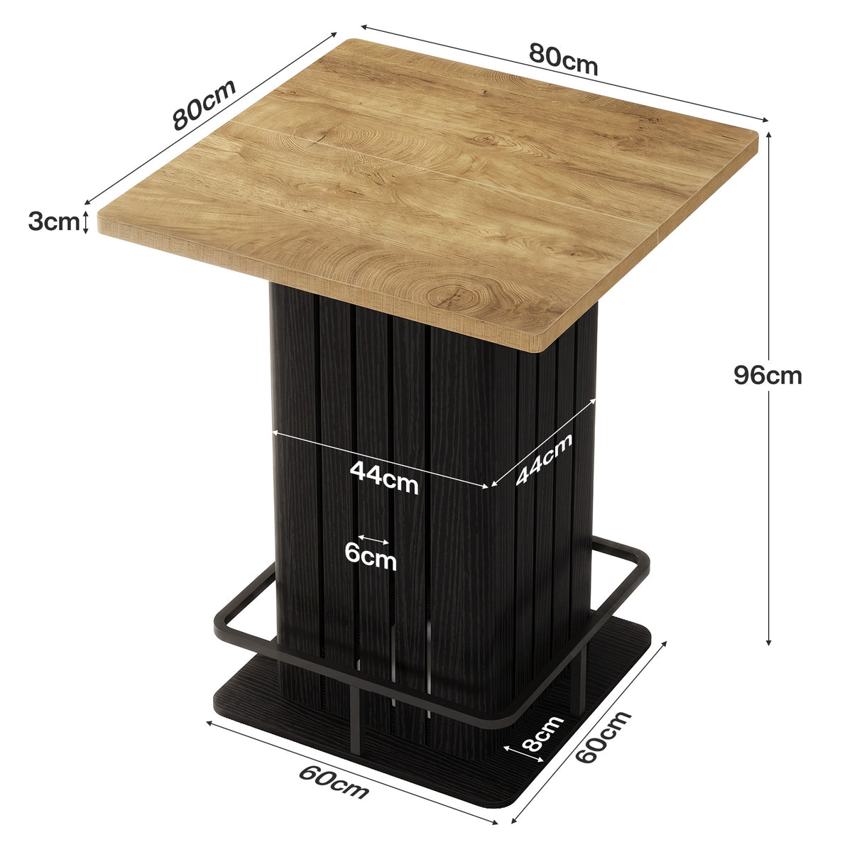 80 cm Vierkante Bartafel met Metalen Voetsteun, Industriële Hoge Tafel voor Keuken en Thuisbar