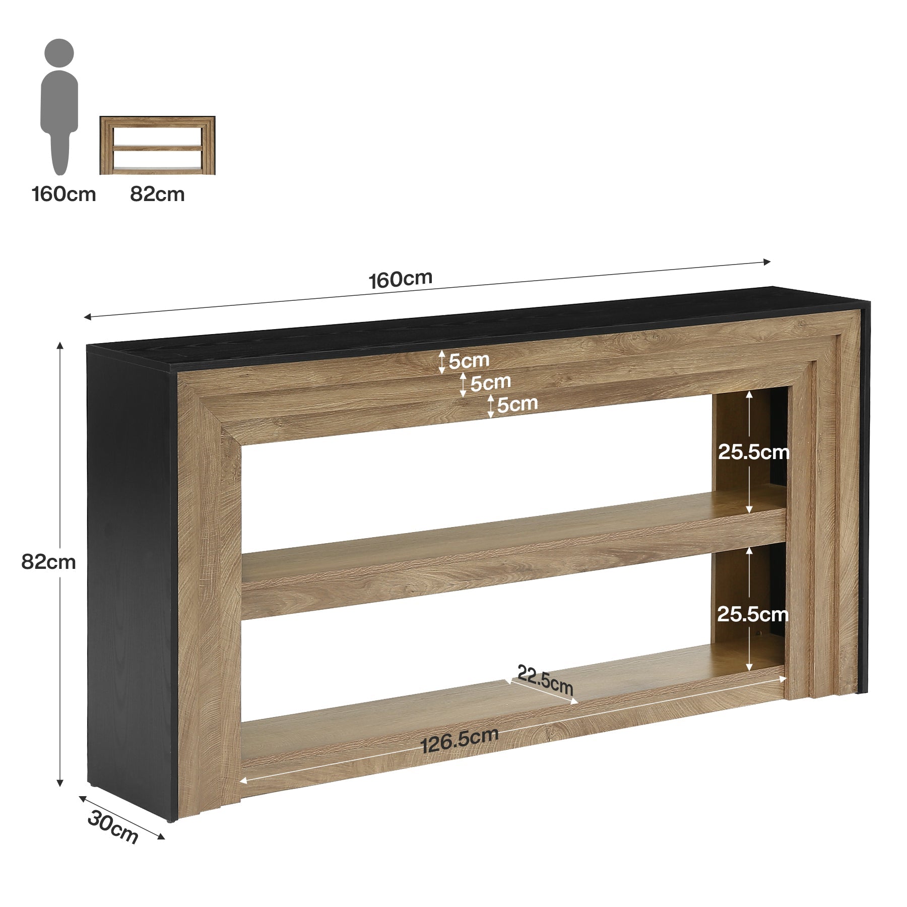 Tribesigns consoletafel van 160 cm in landelijke stijl, smalle haltafel met 3 niveaus en open planken