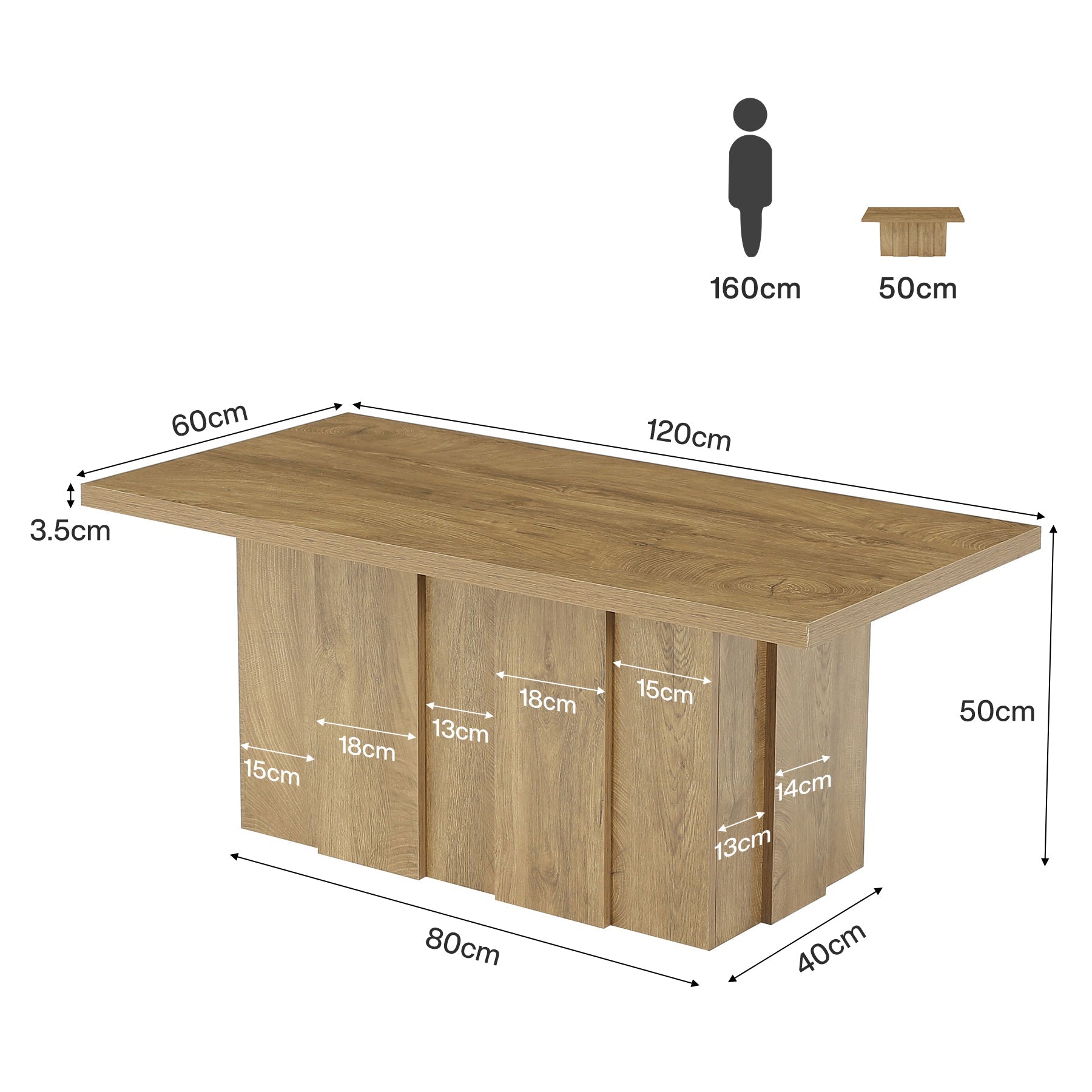 Tribesigns salontafel 120 cm – rechthoekige woonkamertafel in moderne landelijke stijl met geribbelde voet