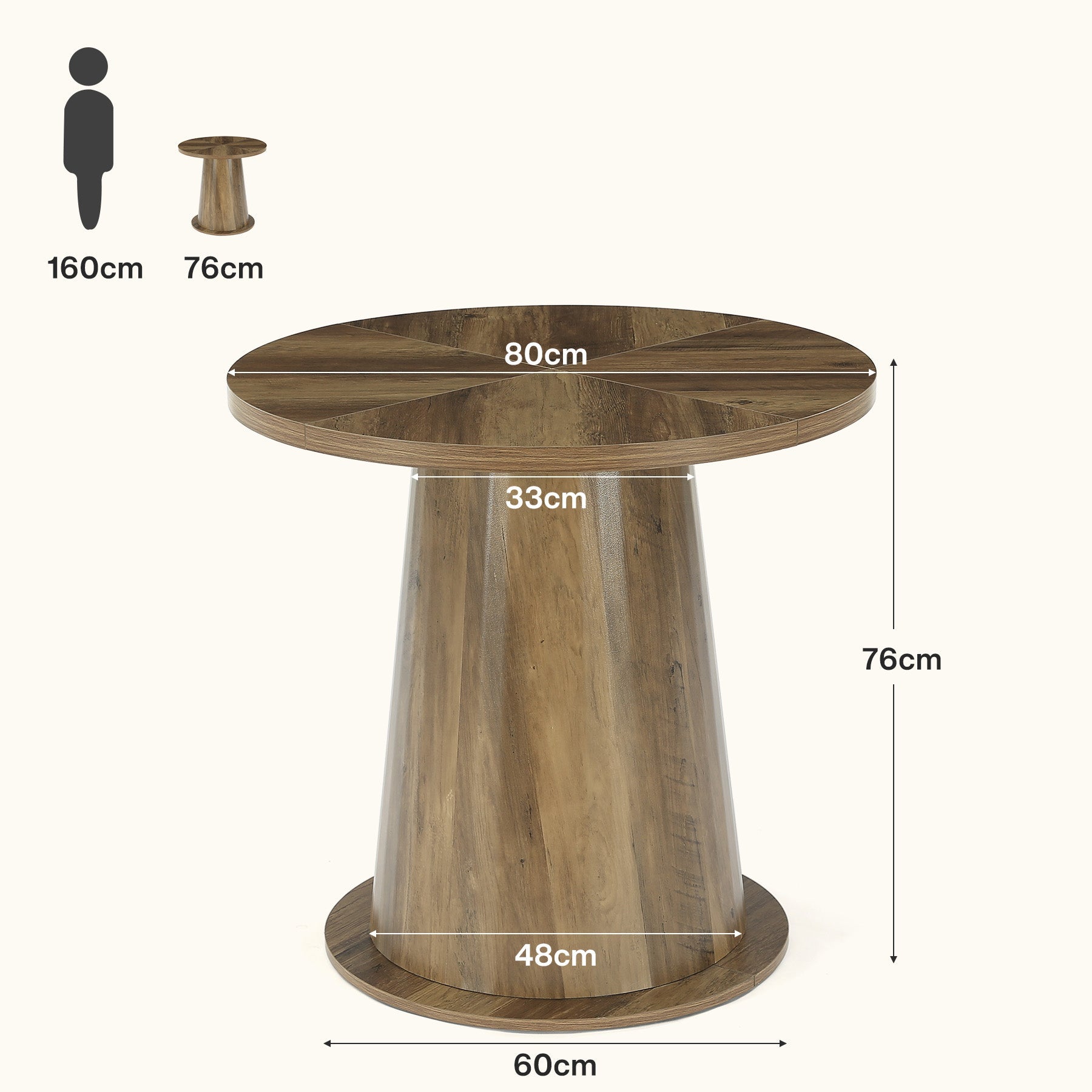 Tribesigns 80 cm Ronde Eettafel voor 2–4 Personen, Keukentafel met Stevige Centrale Voet