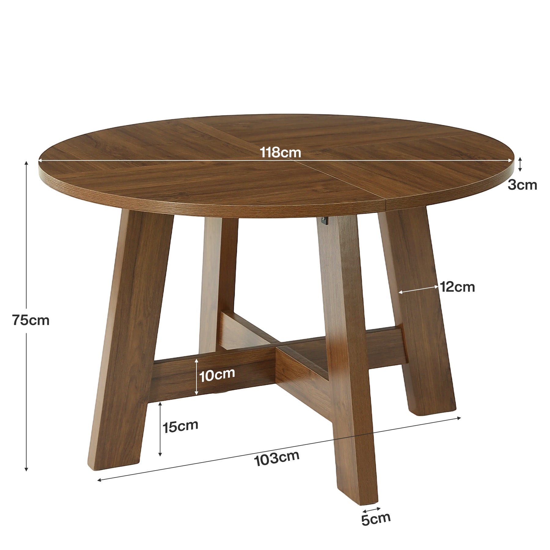 Tribesigns 118 cm ronde eettafel, farmhouse keukentafel met kruissteun voor 4-6 personen