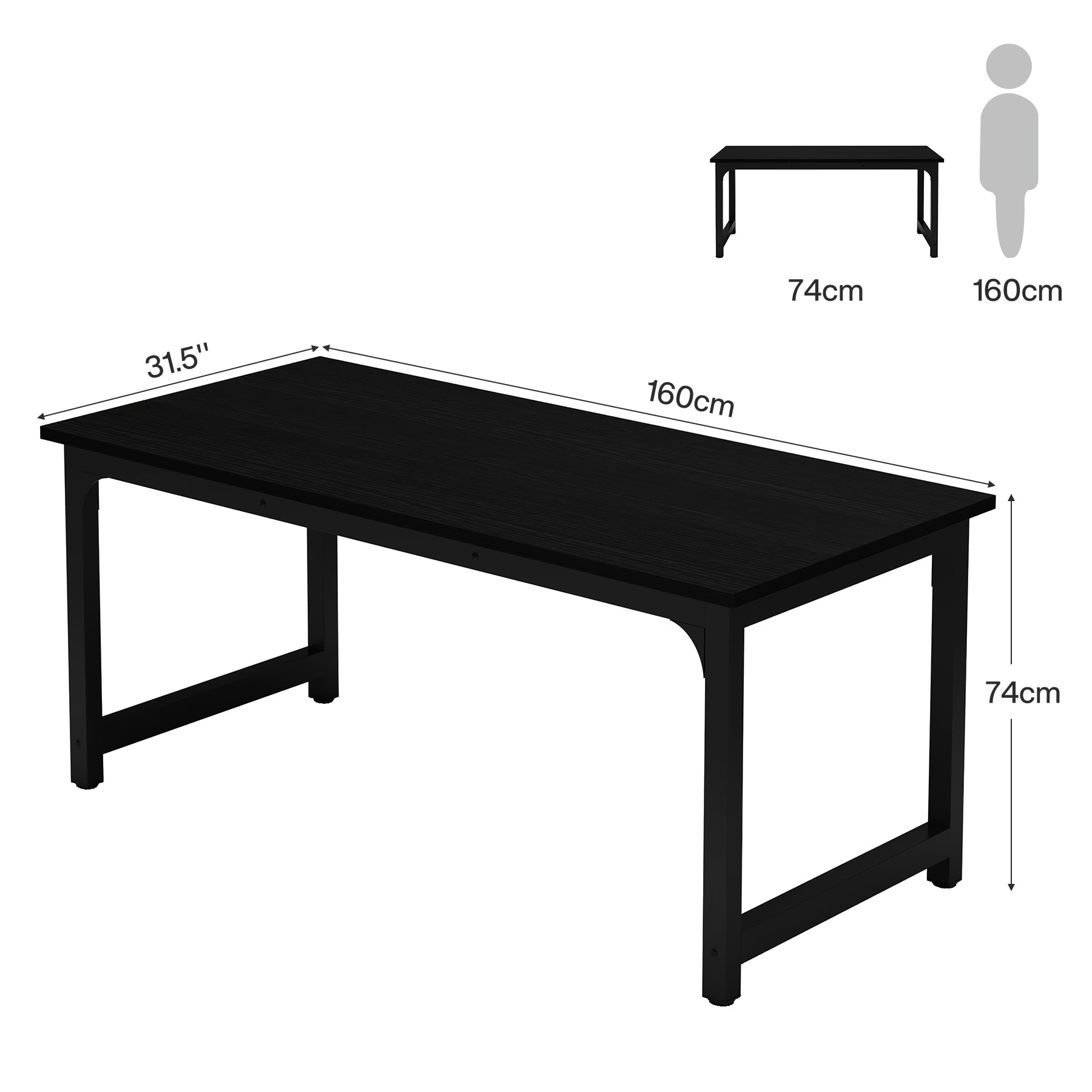 160x80 cm Computerbureau, Ruime Werkplek in Vintage Bruin en Zwart