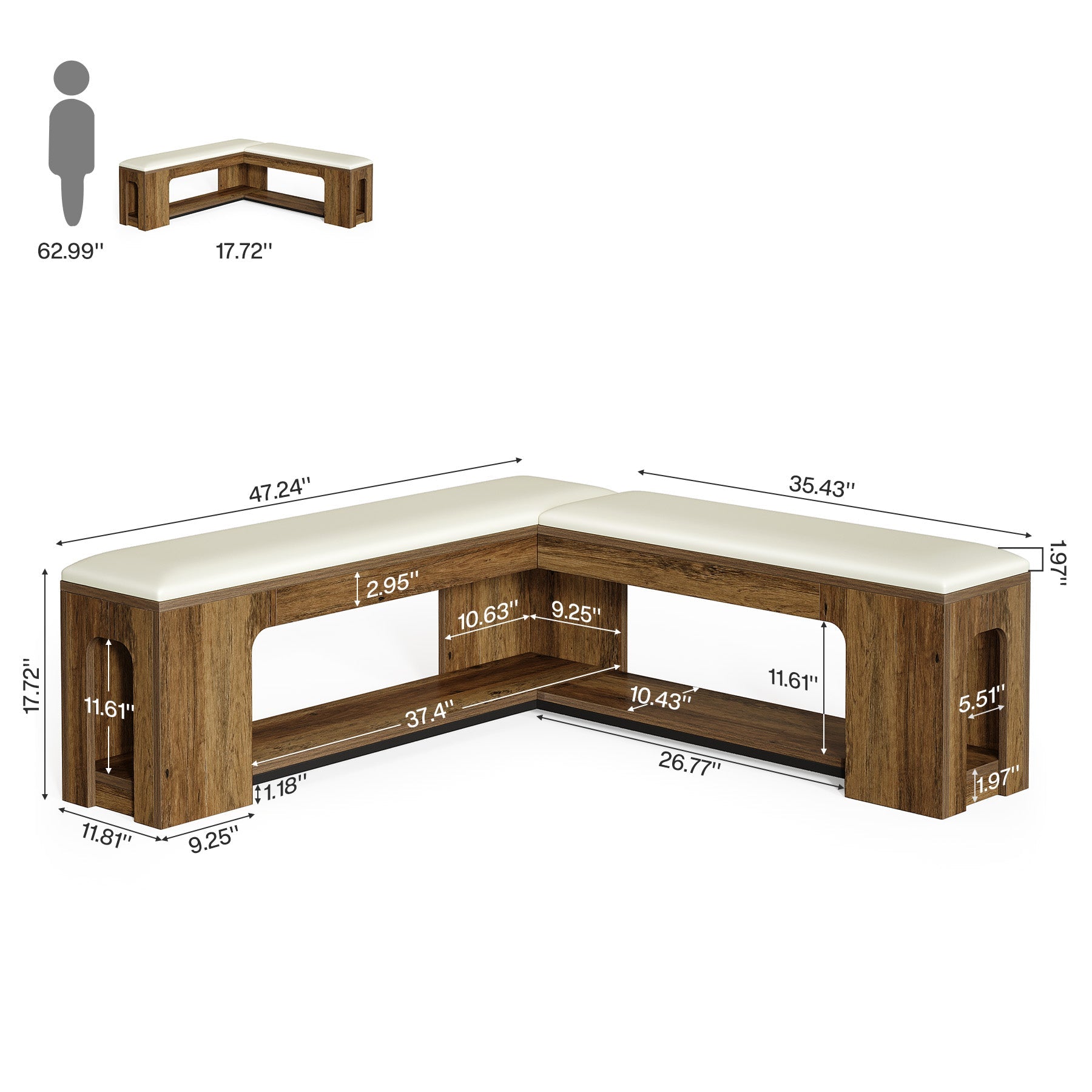 Tribesigns 120 cm L-vormige Hoekbank met Zitkussen, Farmhouse Zitbank met Schoenenrek en Open Opbergruimte