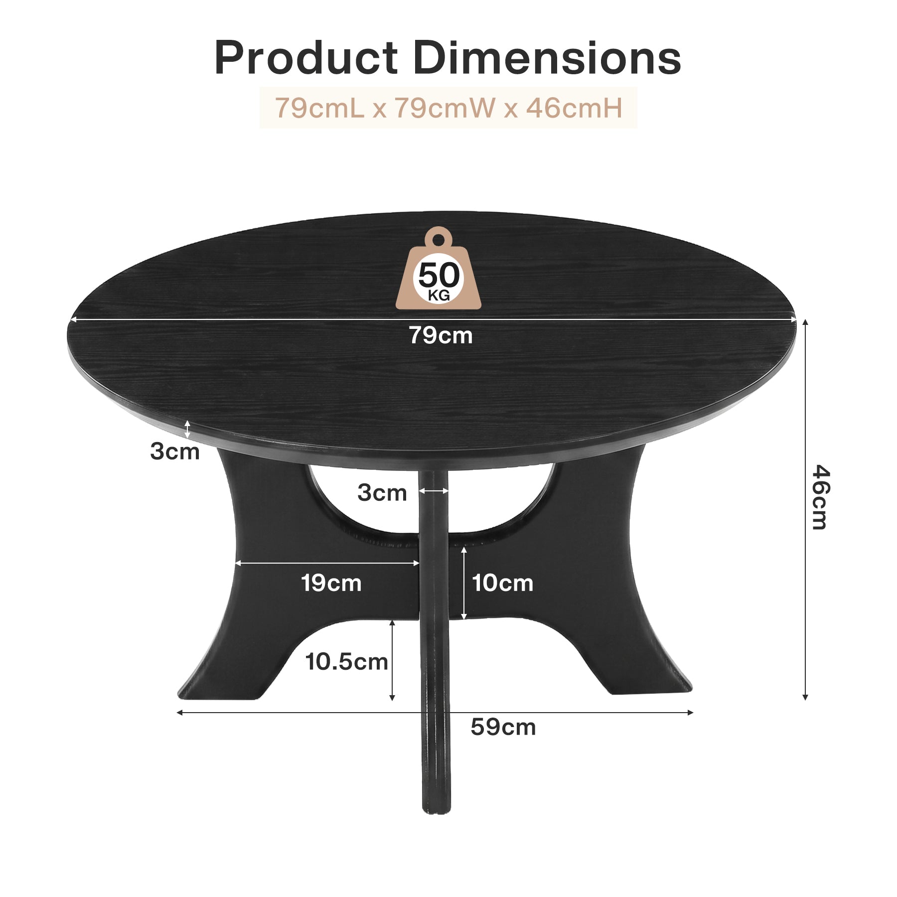 Tribesigns ronde salontafel 79 cm, moderne woonkamertafel met stabiel kruisonderstel