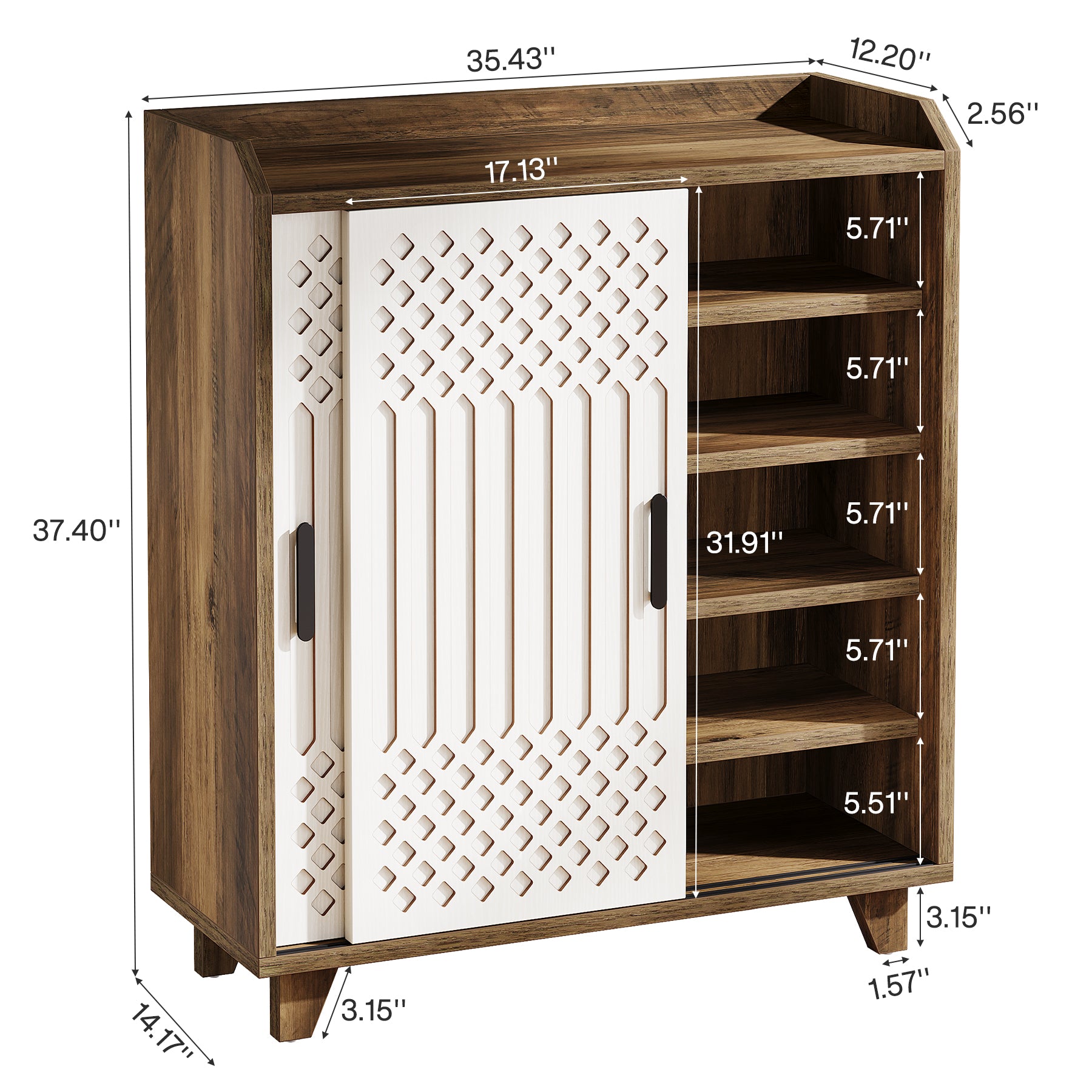 90 cm Keukenkast, Landelijke Buffet met Schuifdeuren en Geometrisch Patroon