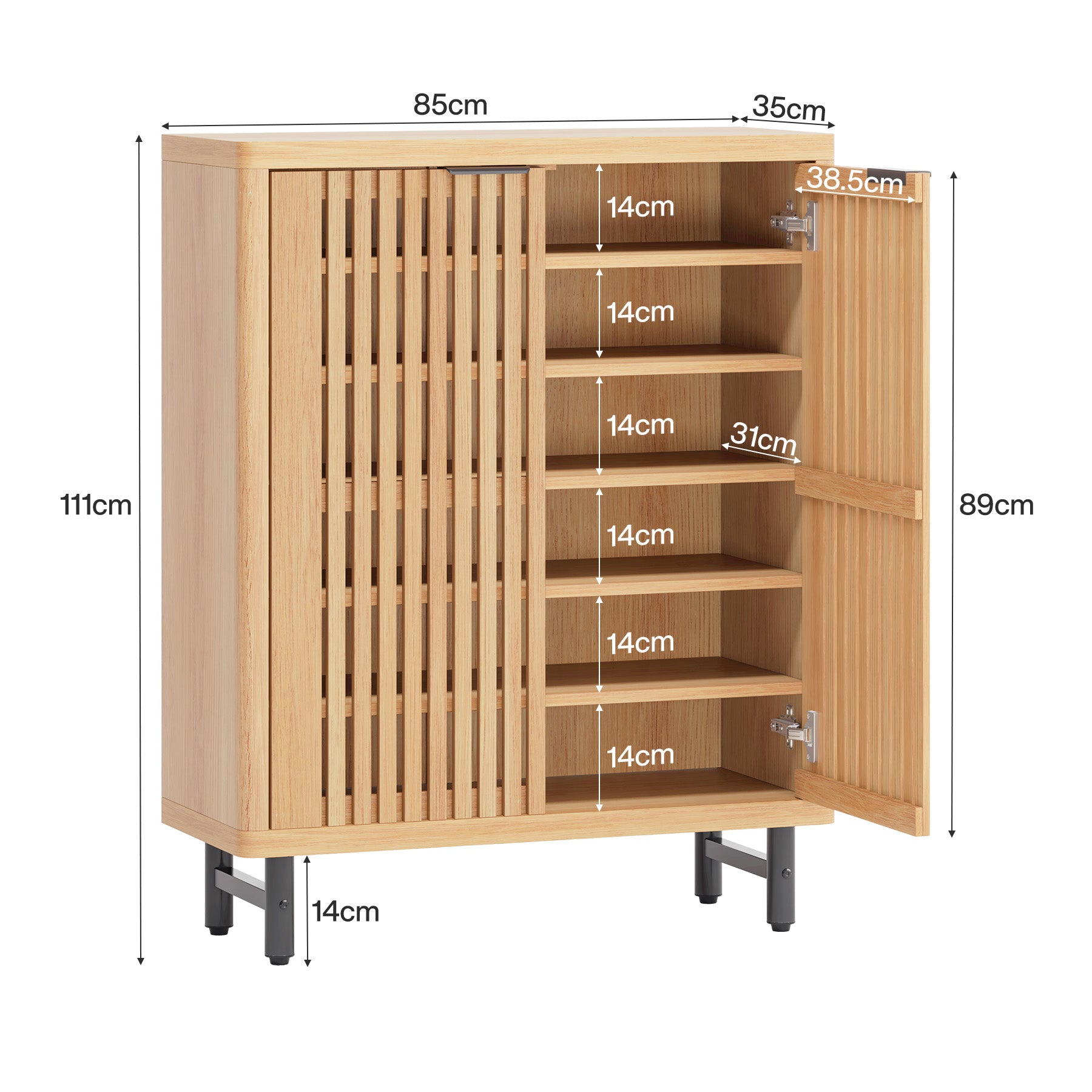 85 x 35 x 110 cm Tribesigns houten schoenenkast met verstelbare planken, schoenenopberger voor hal en entree