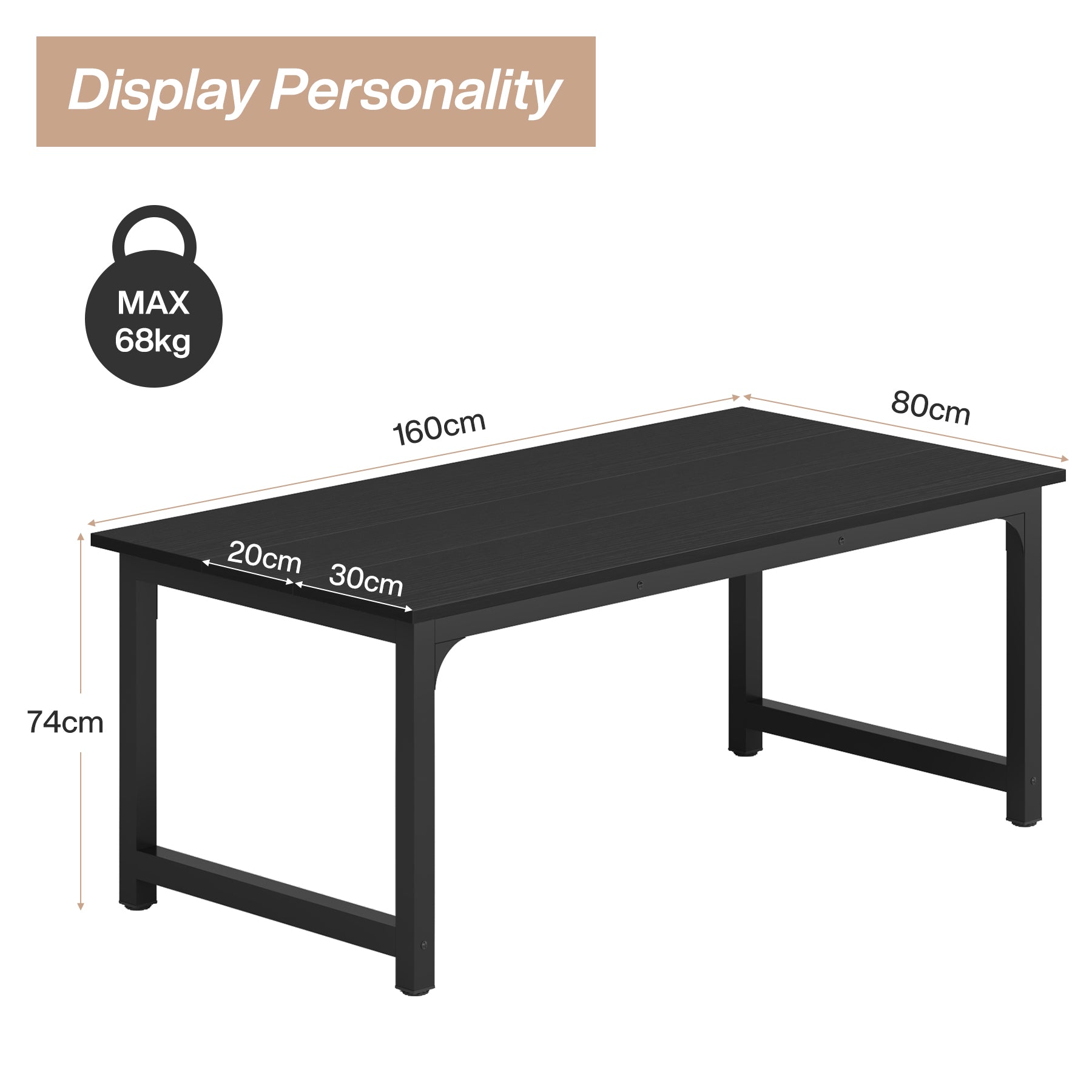 160x80 cm Industriële Eettafel, Landelijke Bruine Tafel voor 4-6 Personen met Metaal Frame