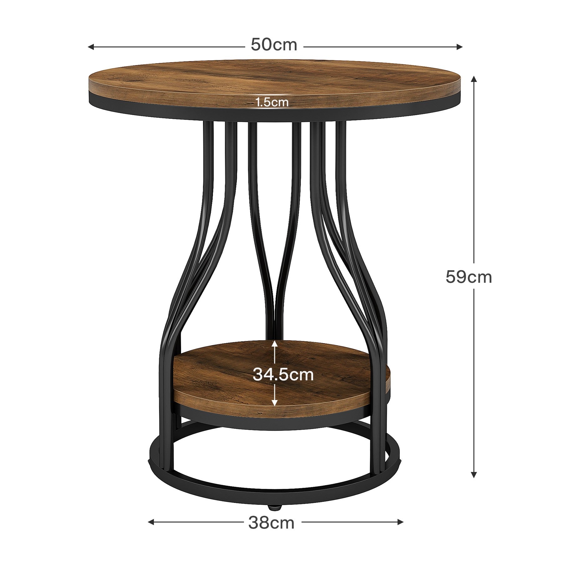 Tribesigns Ronde 2-Laagse Bijzettafel, Modern Nachtkastje met Metaal Frame