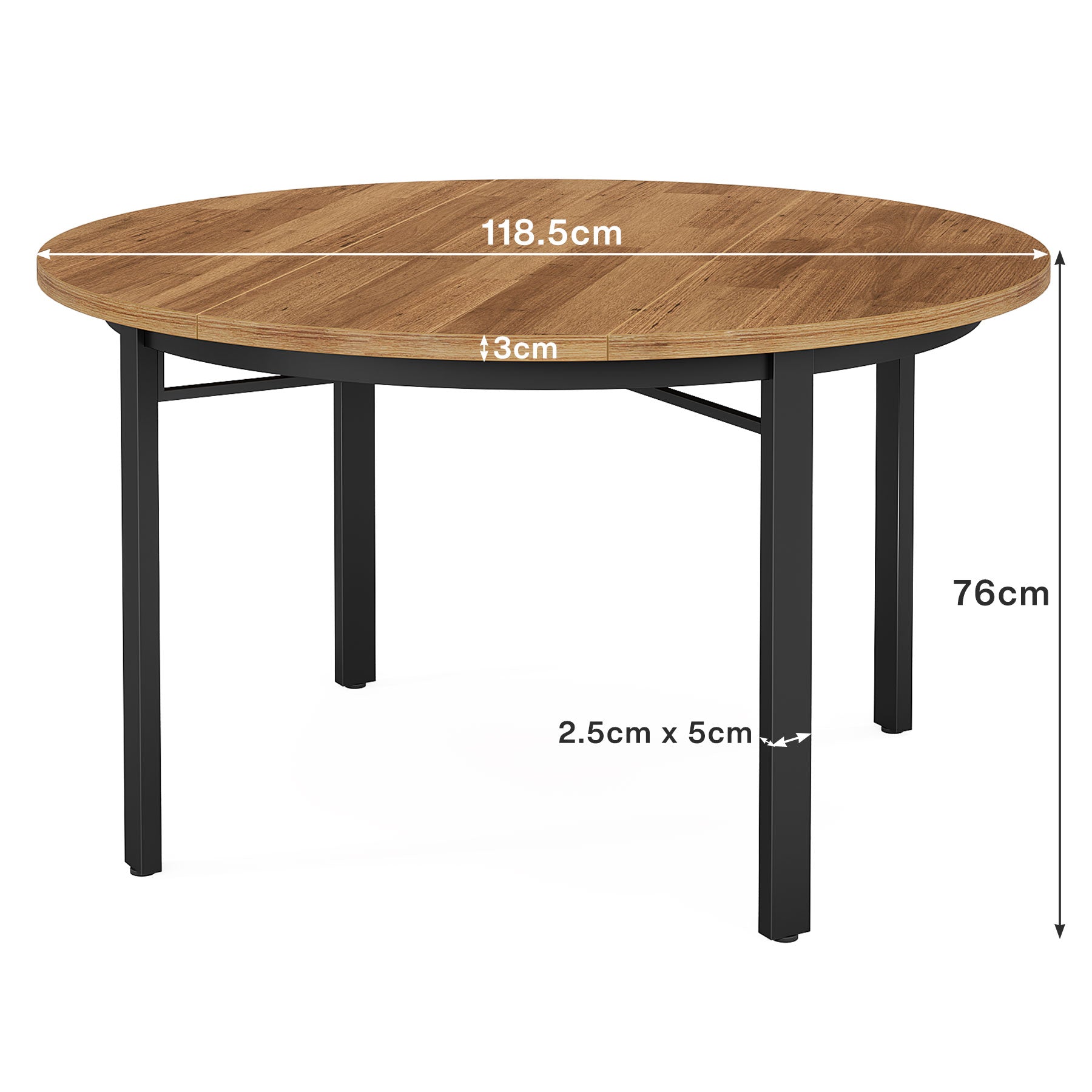 118,5 cm Ronde Eettafel Voor 4-6 Personen, Solide Metalen Poten Voor Keuken of Eetkamer