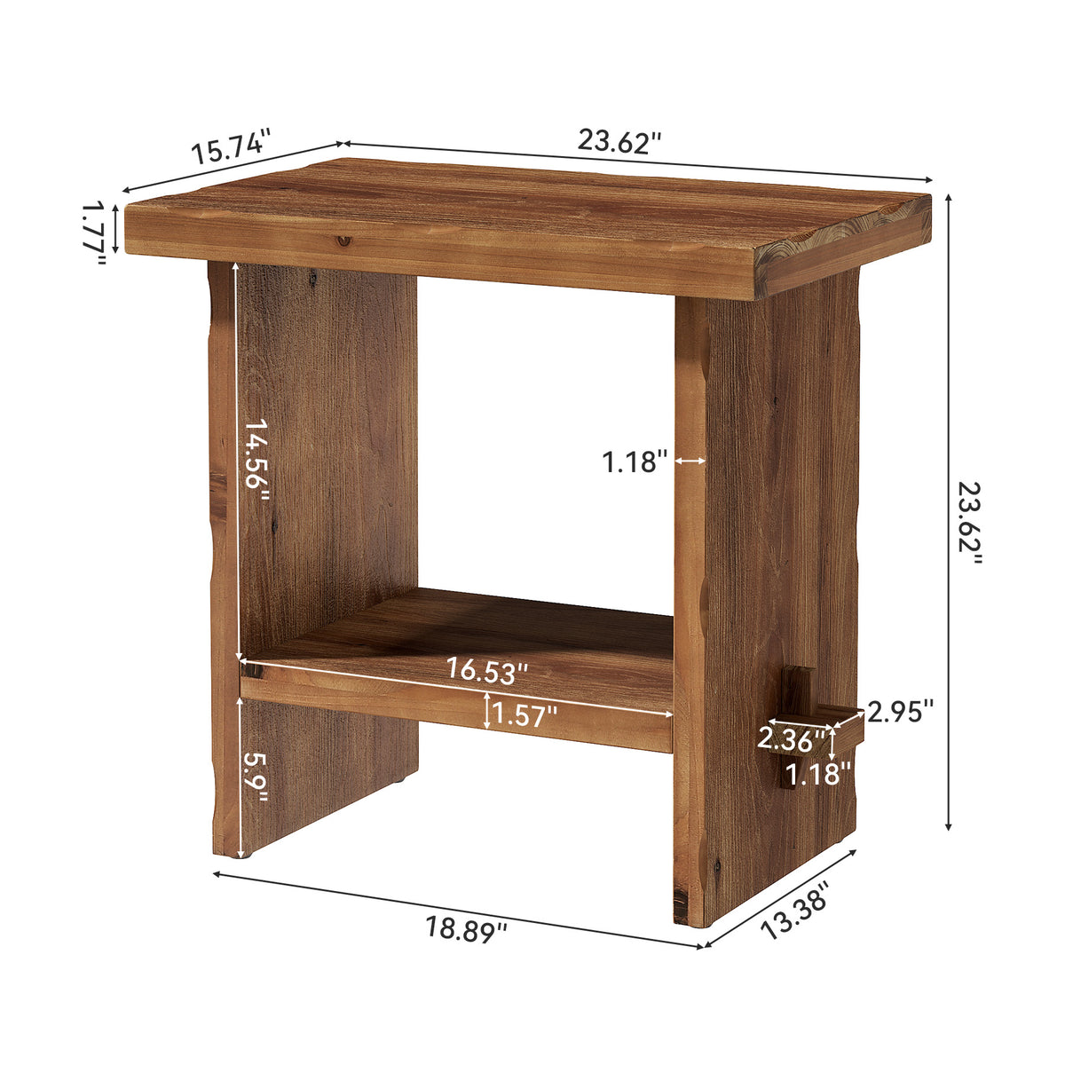 Tribesigns 60x40 cm massief houten bijzettafel met 2-laags opbergruimte, compact nachtkastje voor woonkamer
