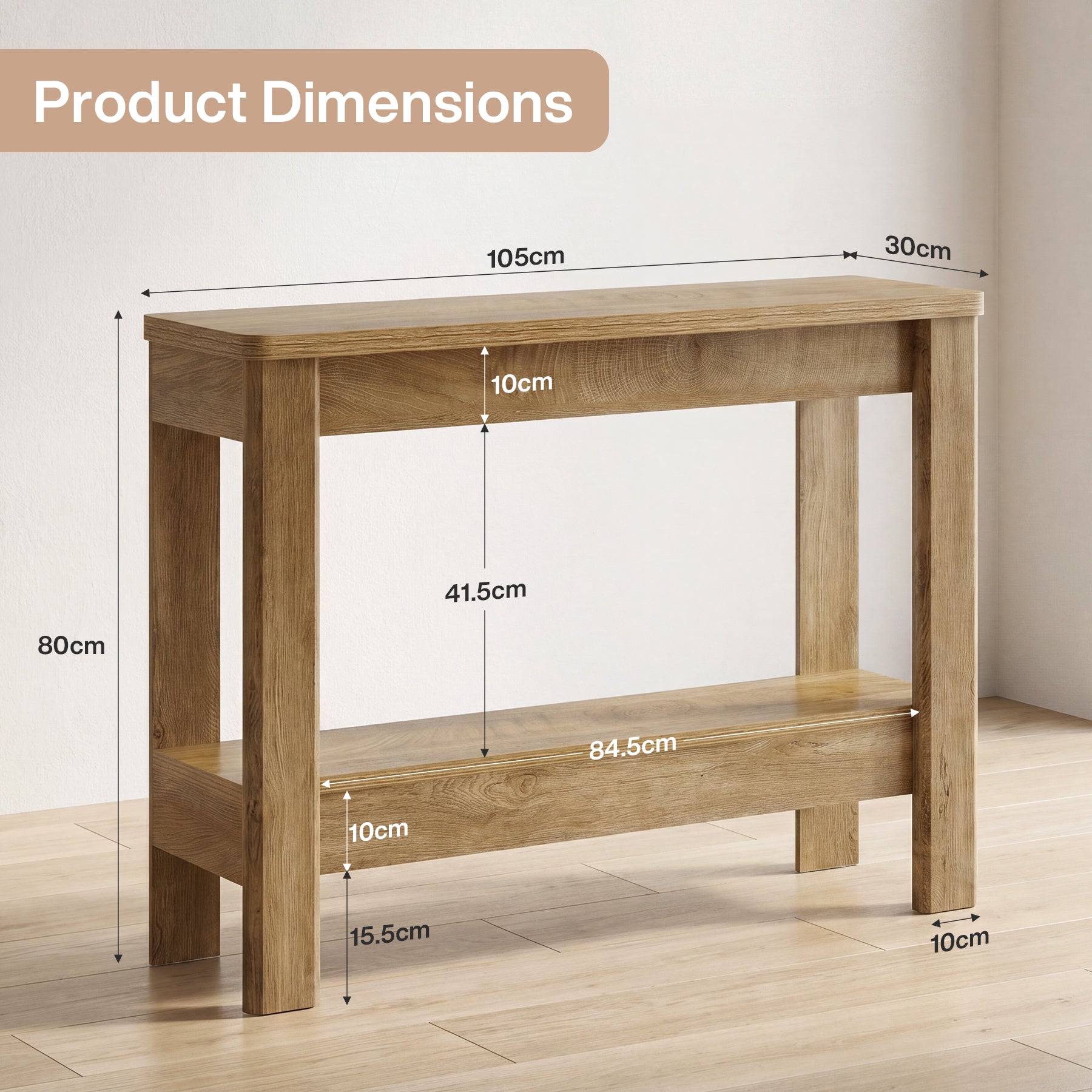 105 x 30 x 80 cm Tribesigns landelijke consoletafel met open opbergruimte, smalle sidetable voor hal en woonkamer