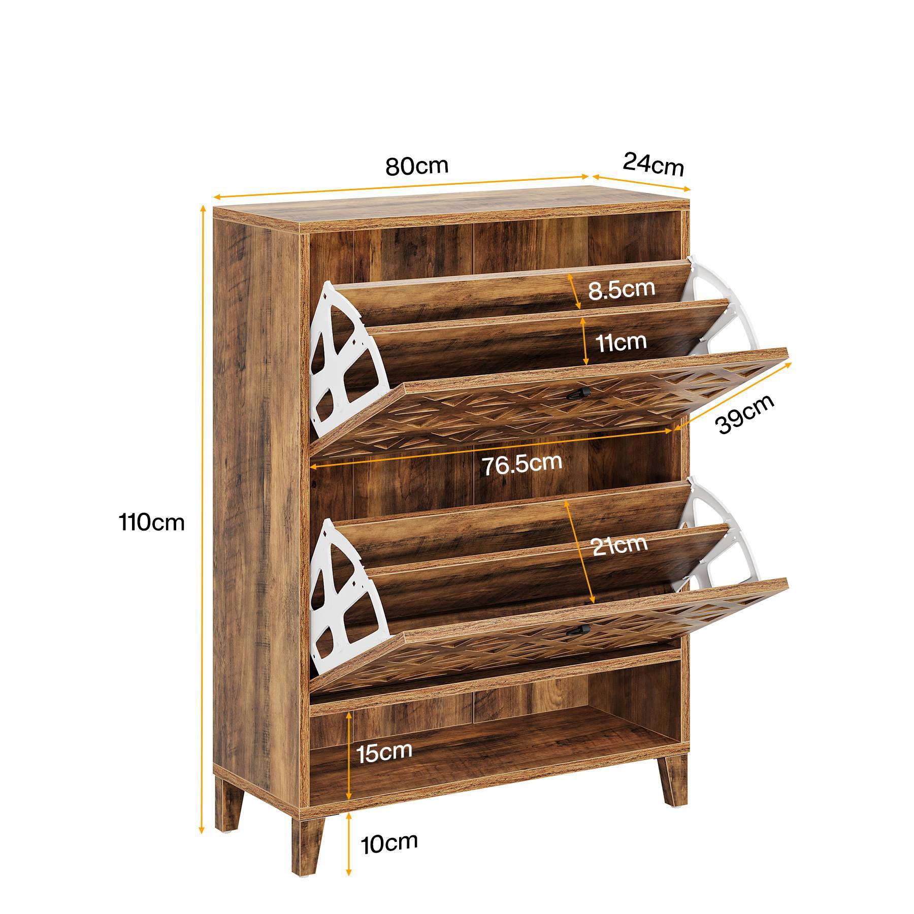 Schoenenkast met twee klapladen 80×24×110 cm, compacte opbergkast voor hal en woonkamer