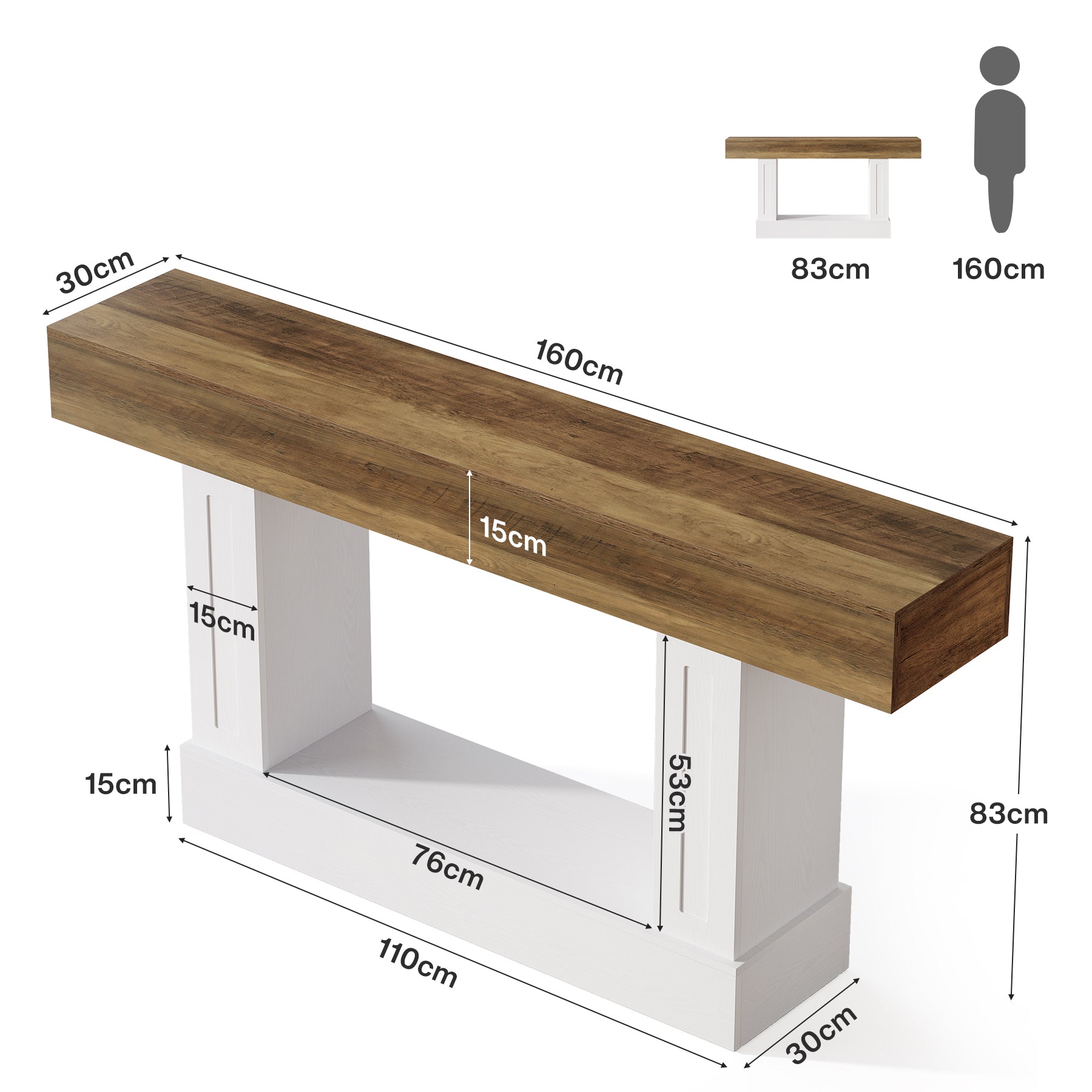 160 cm Tribesigns landelijke consoletafel met open opbergruimte, smalle sidetable voor hal en woonkamer