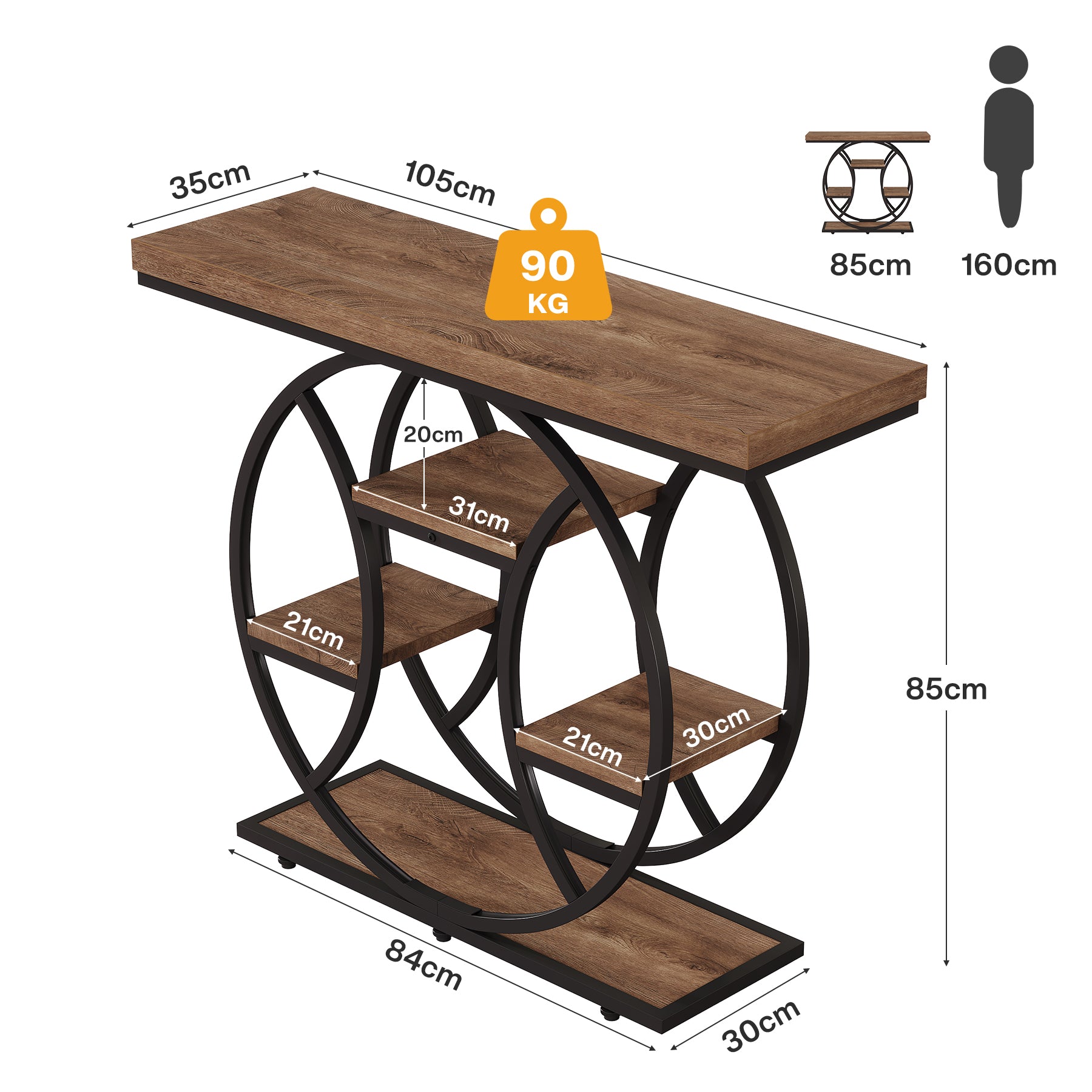 105 cm Tribesigns Consoletafel, 4-Laagse Sidetable met Rond Frame