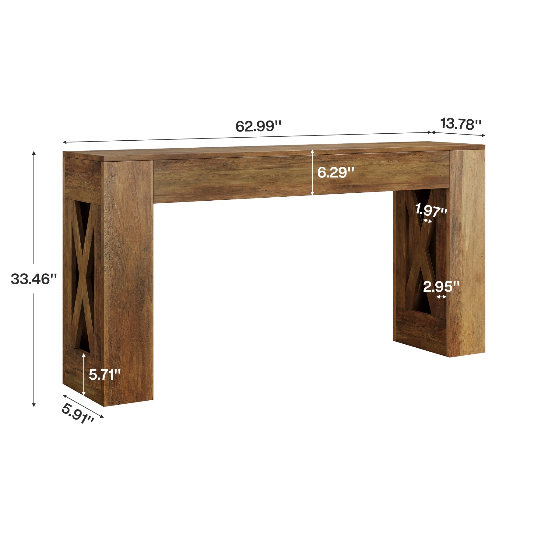 160 cm Consoletafel, Smalle Banktafel met 2 Laden en X-vormige Poten