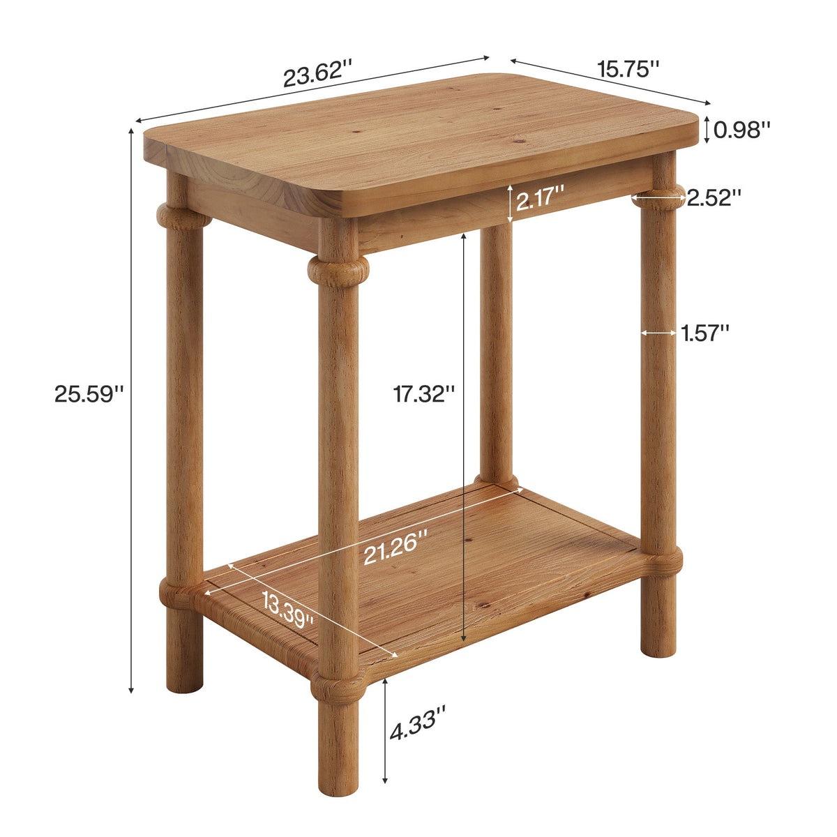 Tribesigns Massief Houten Bijzettafel met Opbergruimte, Landelijk Nachtkastje met 2 Niveaus en Open Planken