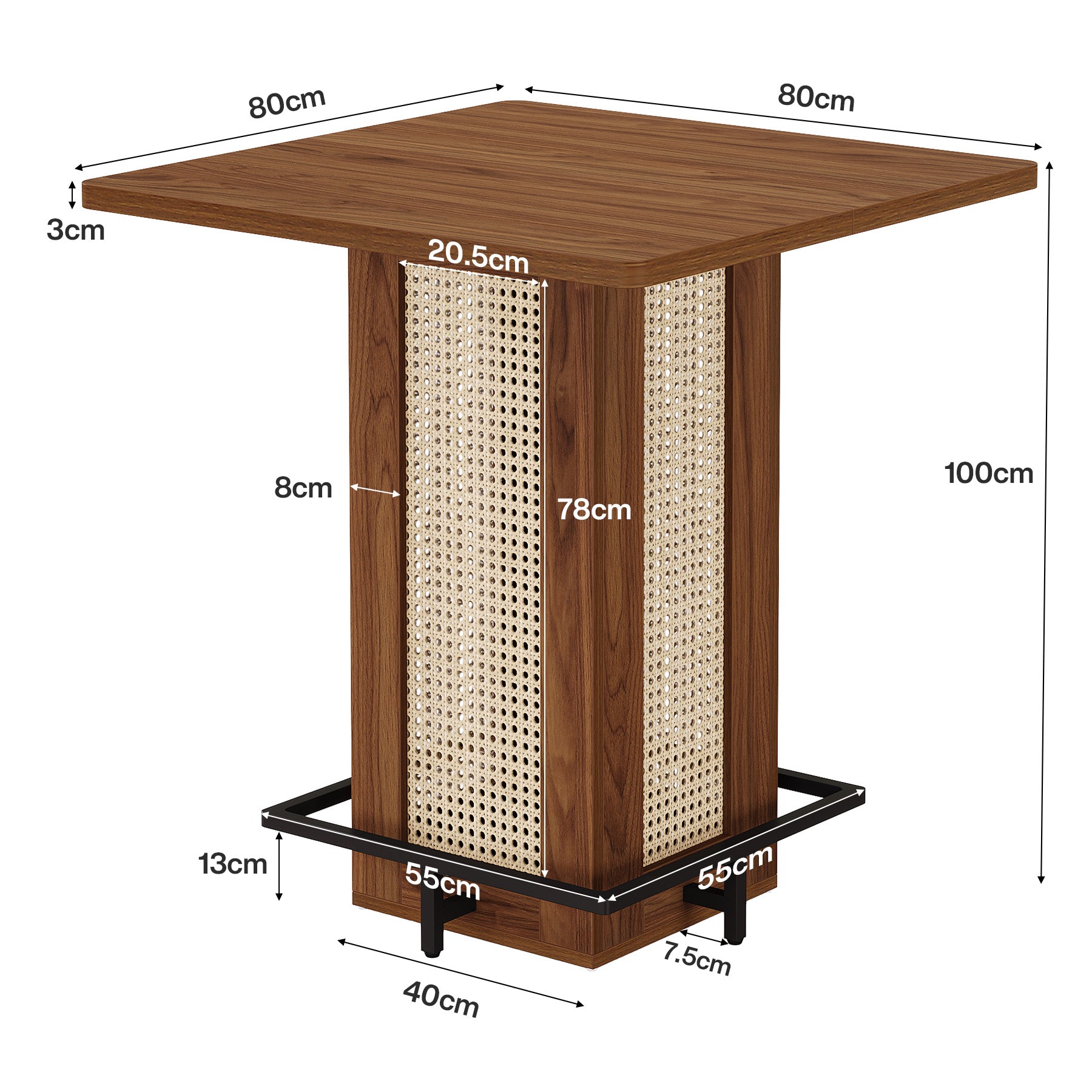 Tribesigns 80 cm vierkante bartafel, compacte pubtafel met metalen voetensteun voor keuken