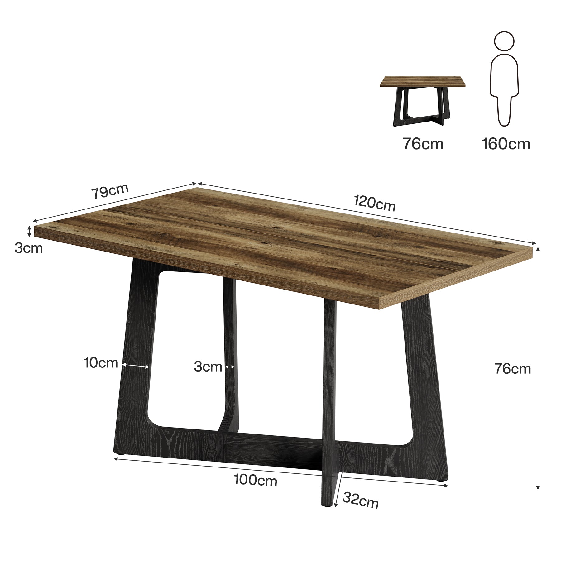 120 x 79 cm Tribesigns eettafel voor 2-4 personen met stevig voetstuk, landelijke keukentafel voor kleine ruimtes