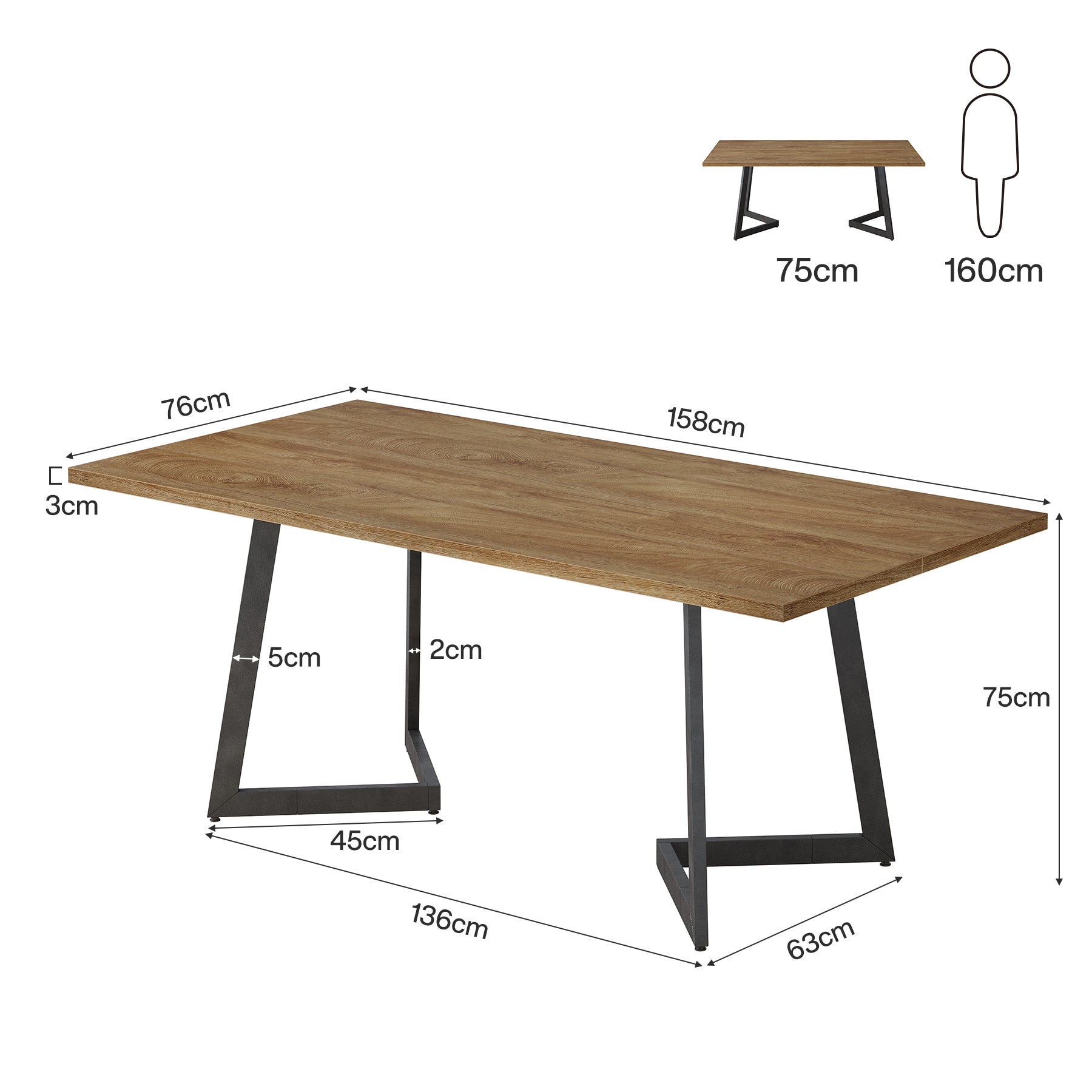 Tribesigns bureau van 158 cm, industrieel computerbureau met V-vormig metalen onderstel