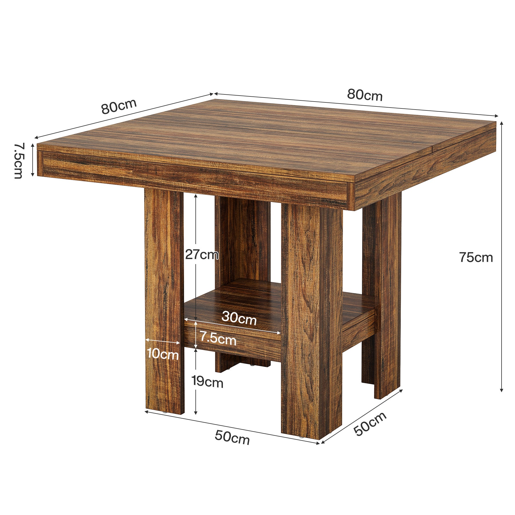 Tribesigns Vierkante Eettafel 80 cm voor 4 Personen