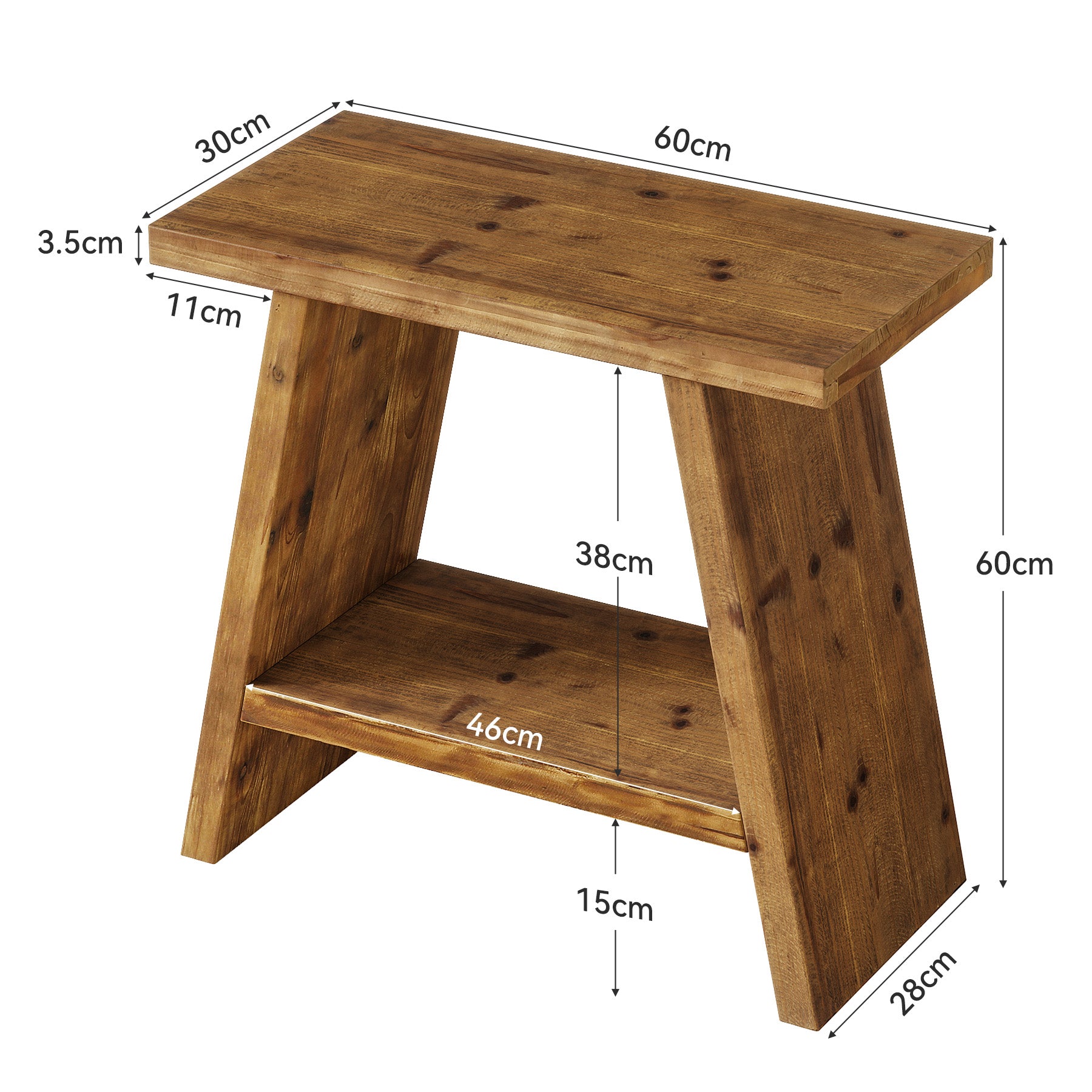 60 x 30 cm Tribesigns smalle bijzettafel van massief hout met 2-laagse opbergruimte