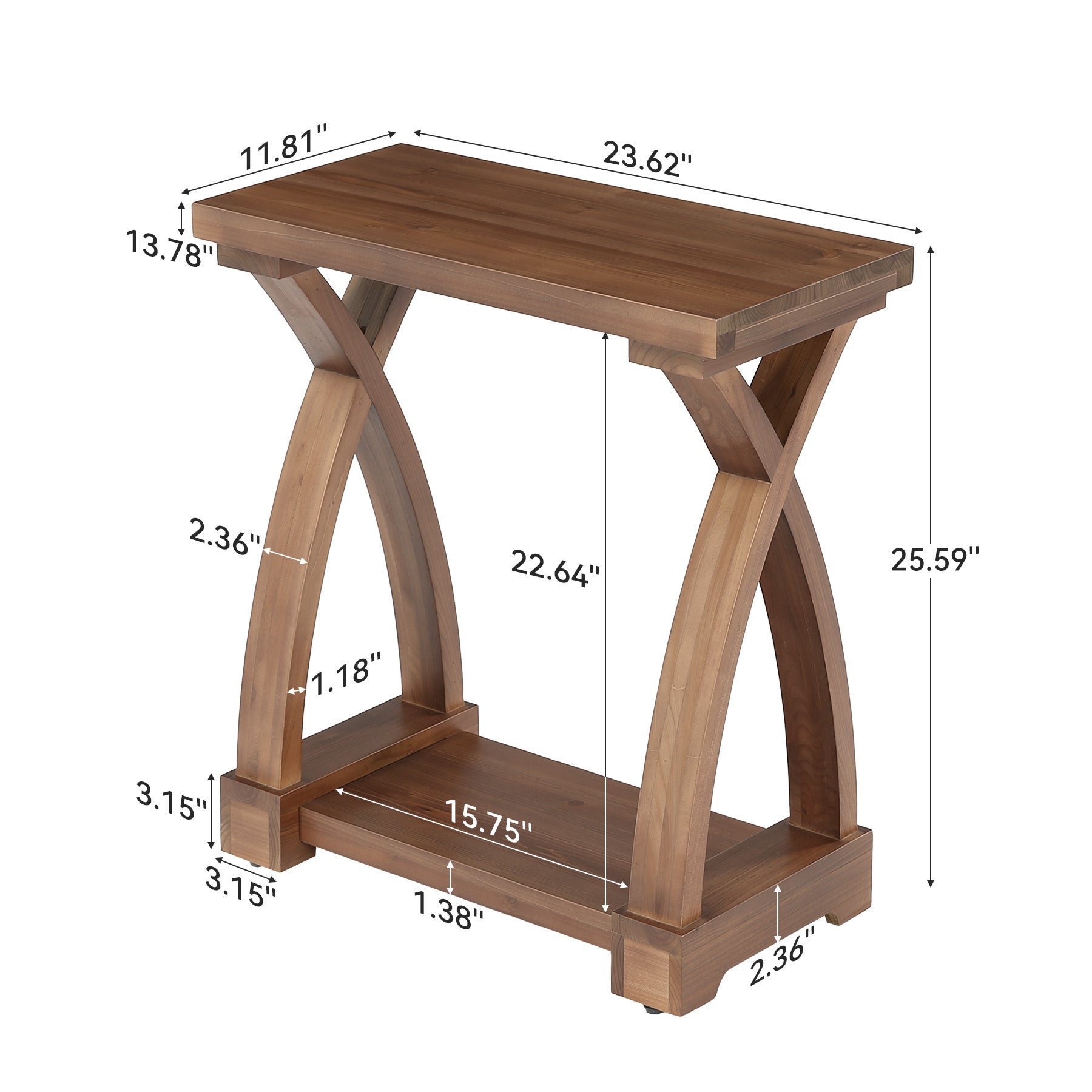 Tribesigns massief houten bijzettafel met 2 opbergplanken, smal houten nachtkastje voor woonkamer en slaapkamer