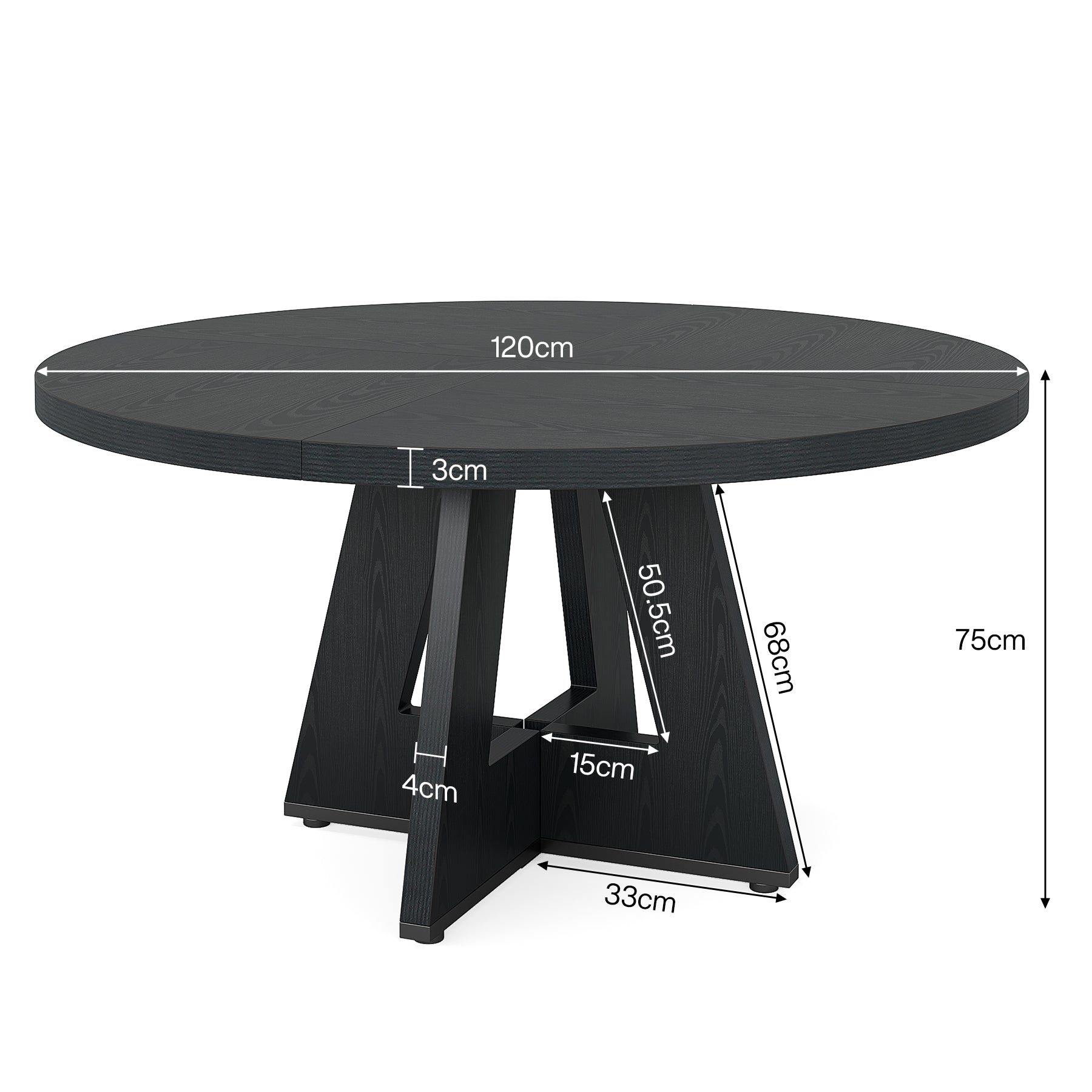 120 cm Ronde Boeren Eettafel, Bruin Houten Tafelblad voor 4 Personen in Keuken of Woonkamer