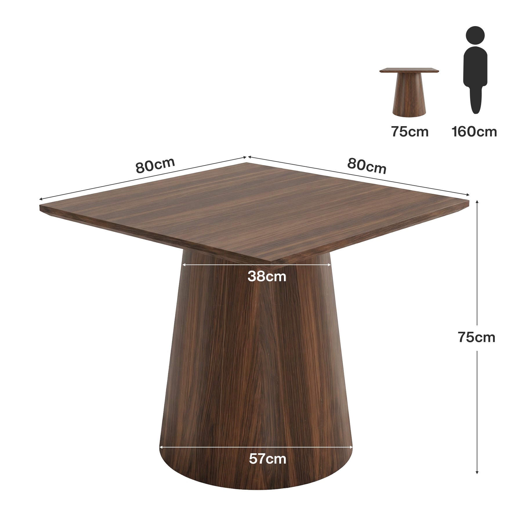 80 cm Tribesigns vierkante vergadertafel met verdikt tafelblad, houten kantoortafel voor 4 personen
