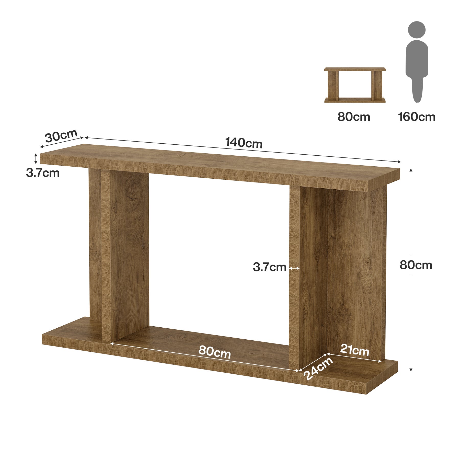 140 cm Consoletafel, 2-Laags Landelijke Banktafel voor Achter de Bank