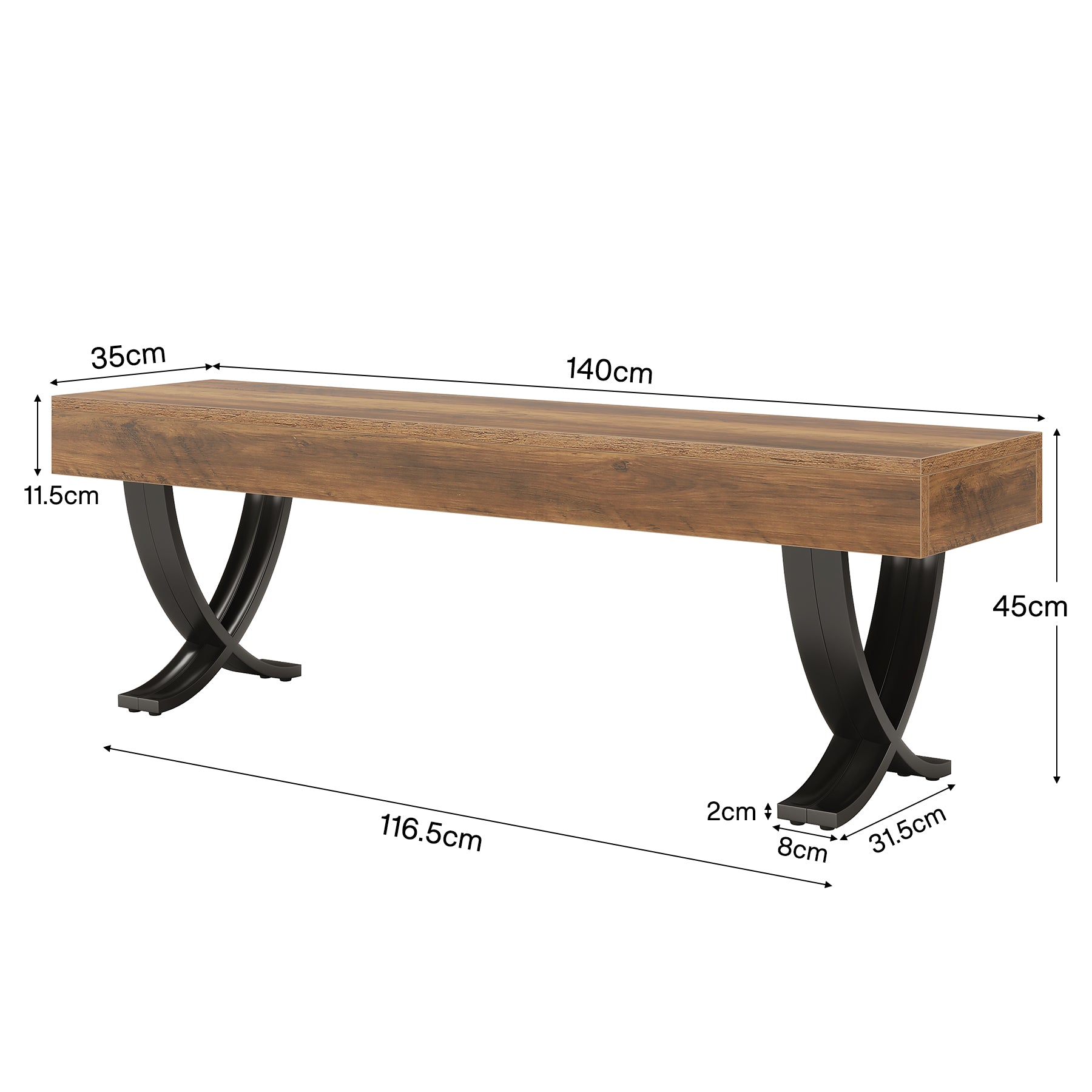 140 cm Tribesigns landelijke eetbank met houtlook blad en metalen X-poten, lange keukenbank voor eetkamer en hal (Alleen eetbank)