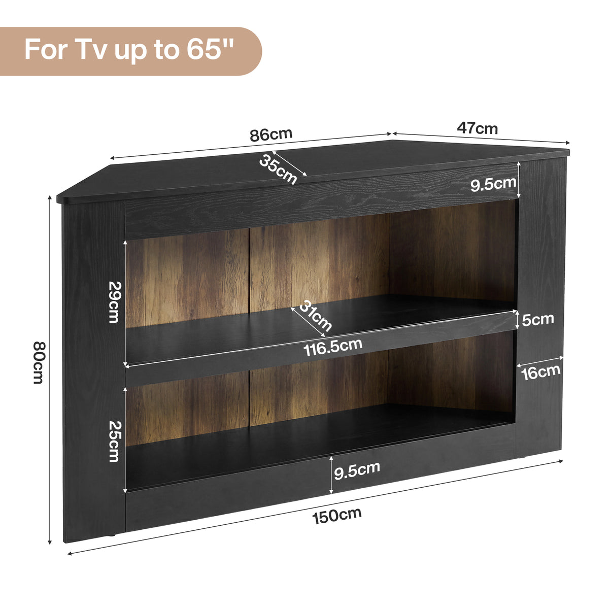 Tribesigns 150 cm hoek tv-meubel met 2-laags open opbergruimte en trapeziumvorm, moderne tv-kast voor woonkamer en slaapkamer